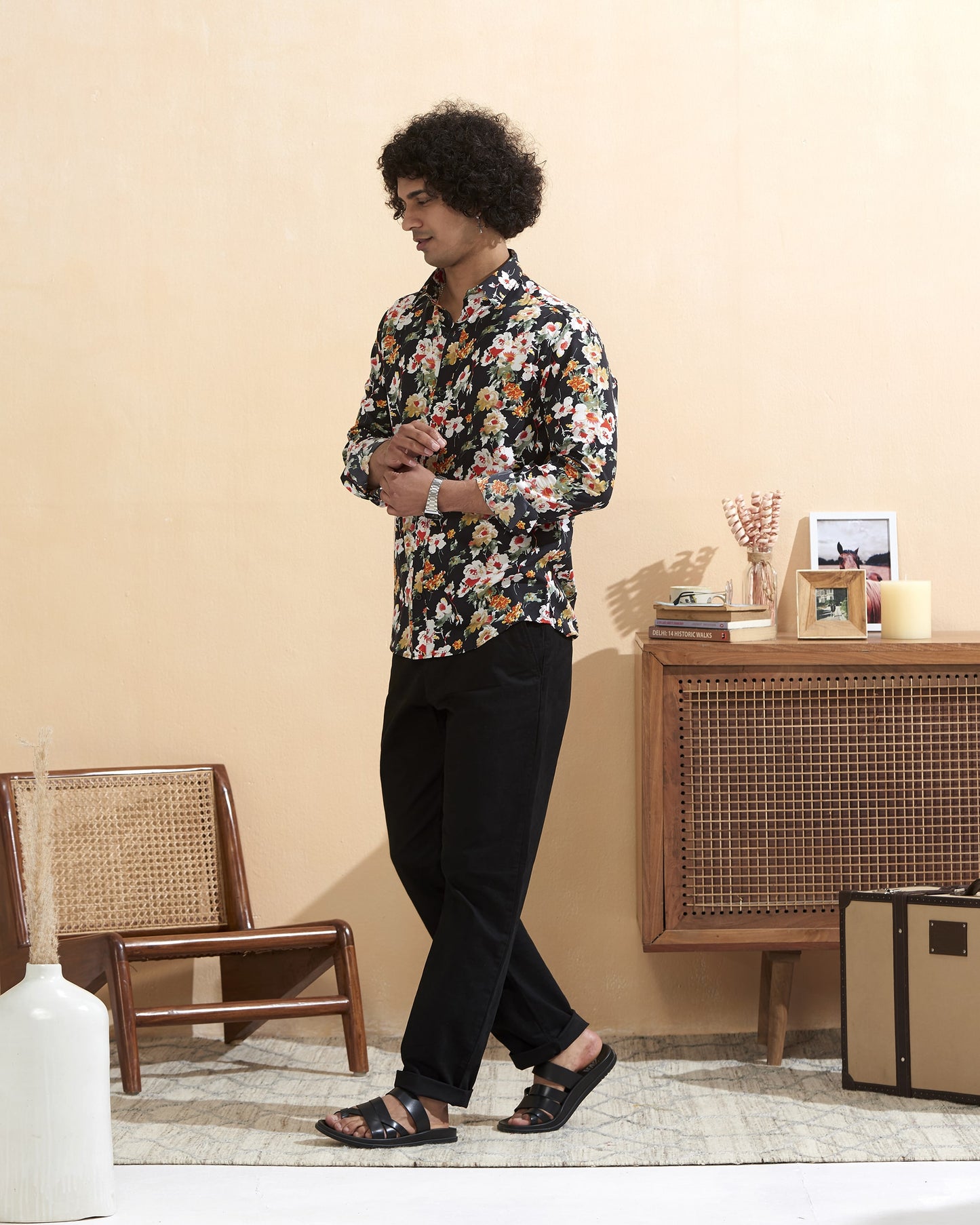 Black Crape Casual Printed Shirt