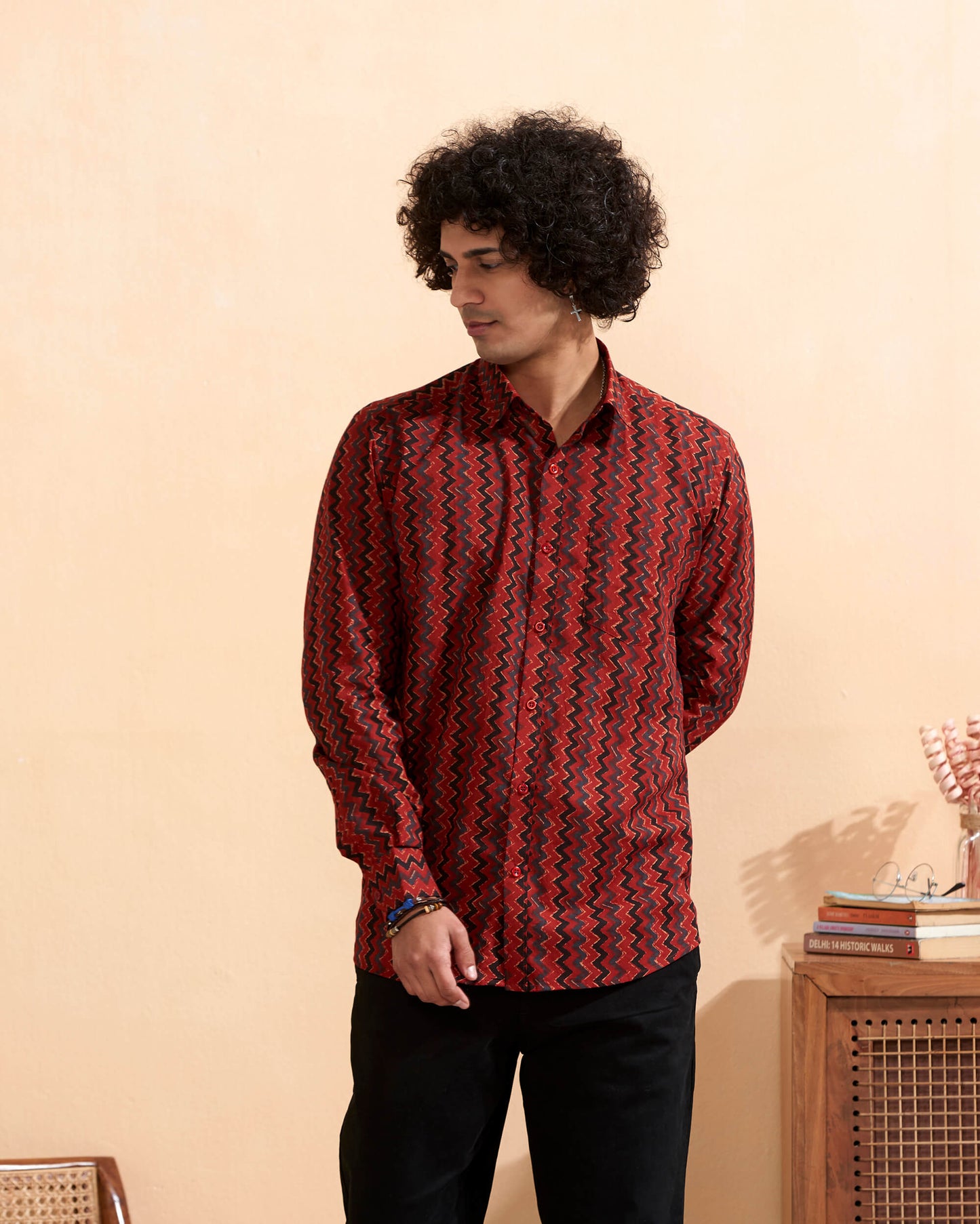 Red Cotton Handblocked Printed Shirt