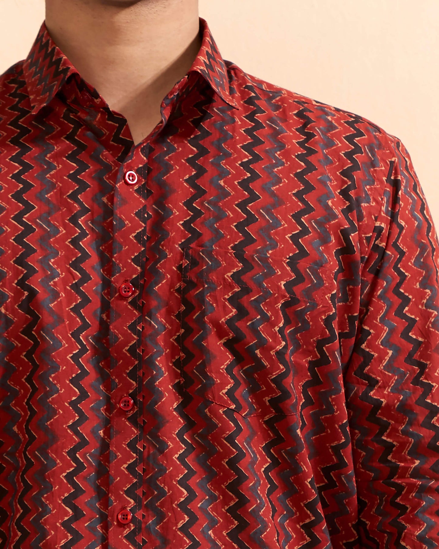 Red Cotton Handblocked Printed Shirt