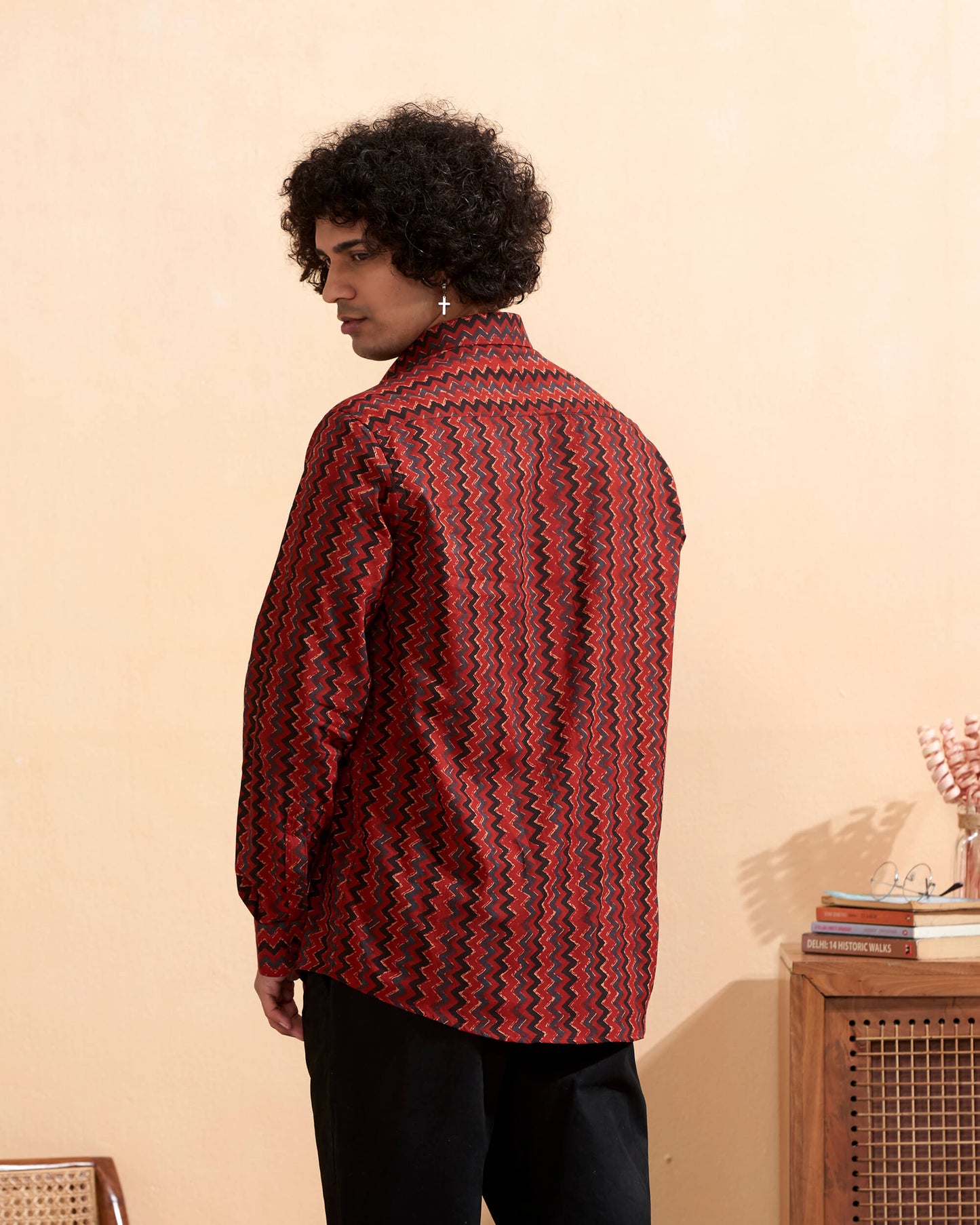 Red Cotton Handblocked Printed Shirt