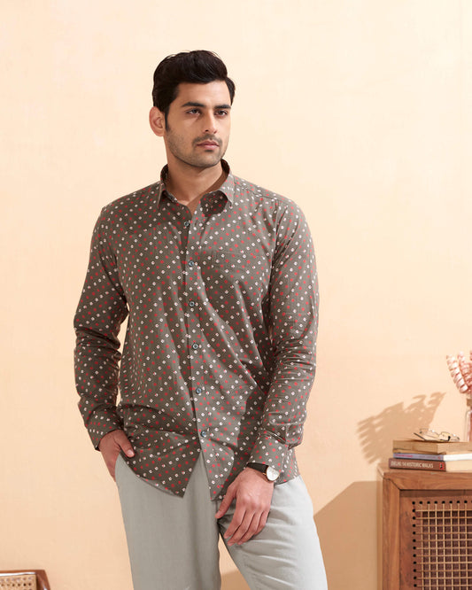 Brown Cotton Handblocked Printed Shirt