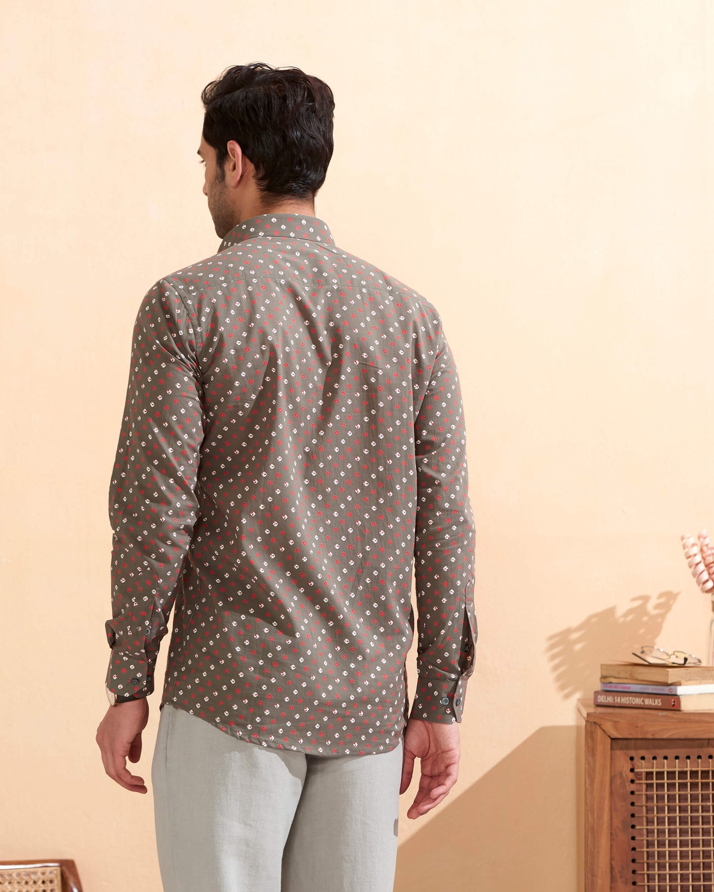 Brown Cotton Handblocked Printed Shirt