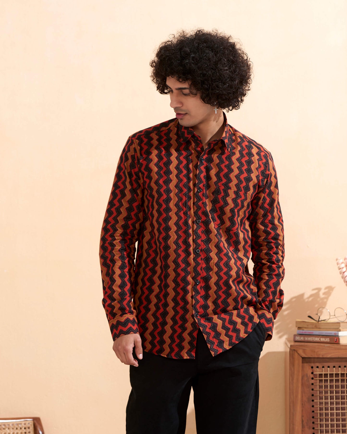 Black Cotton Handblocked Printed Shirt