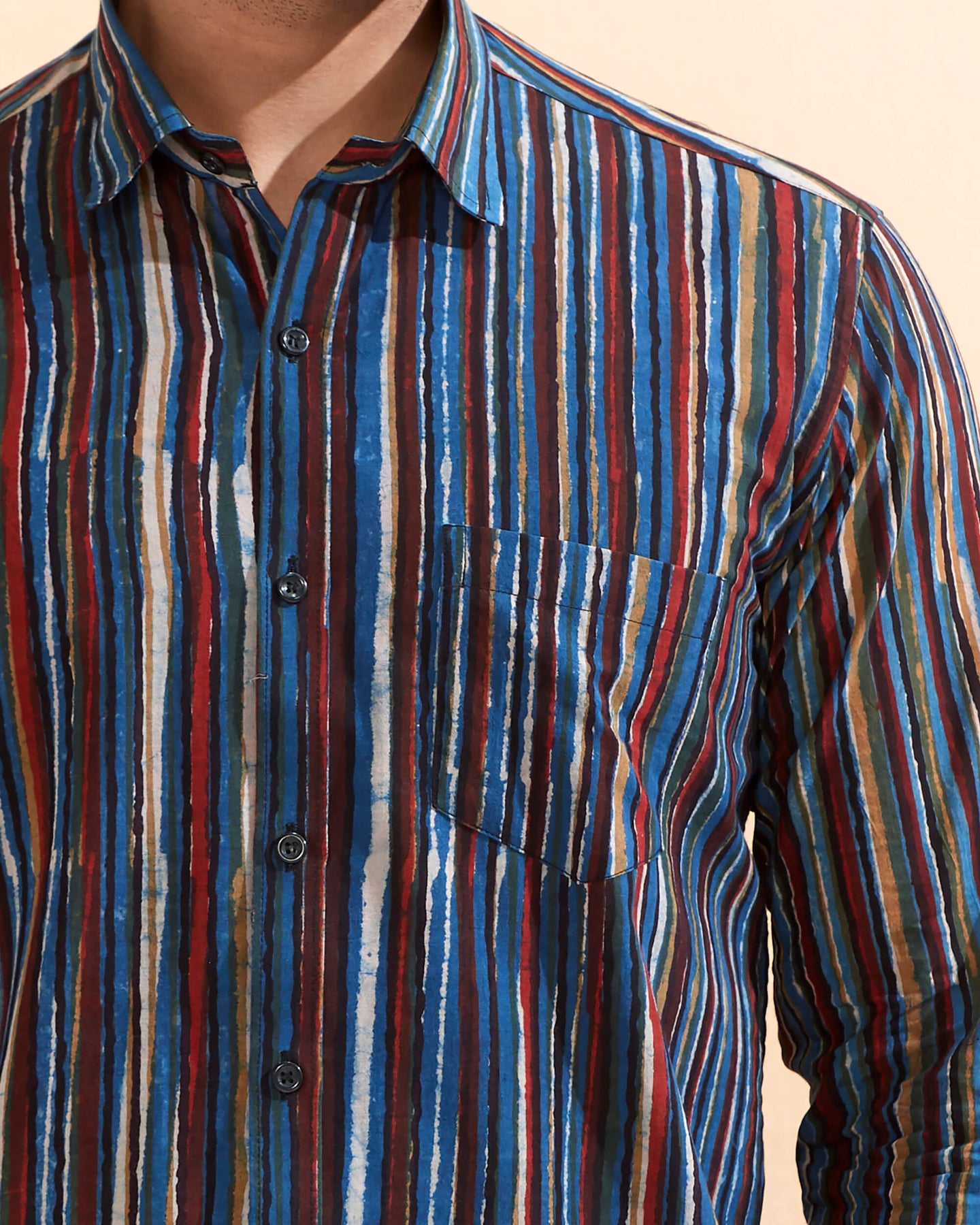 Blue Full Sleeve Cotton Hand Block Printed Men's Shirt