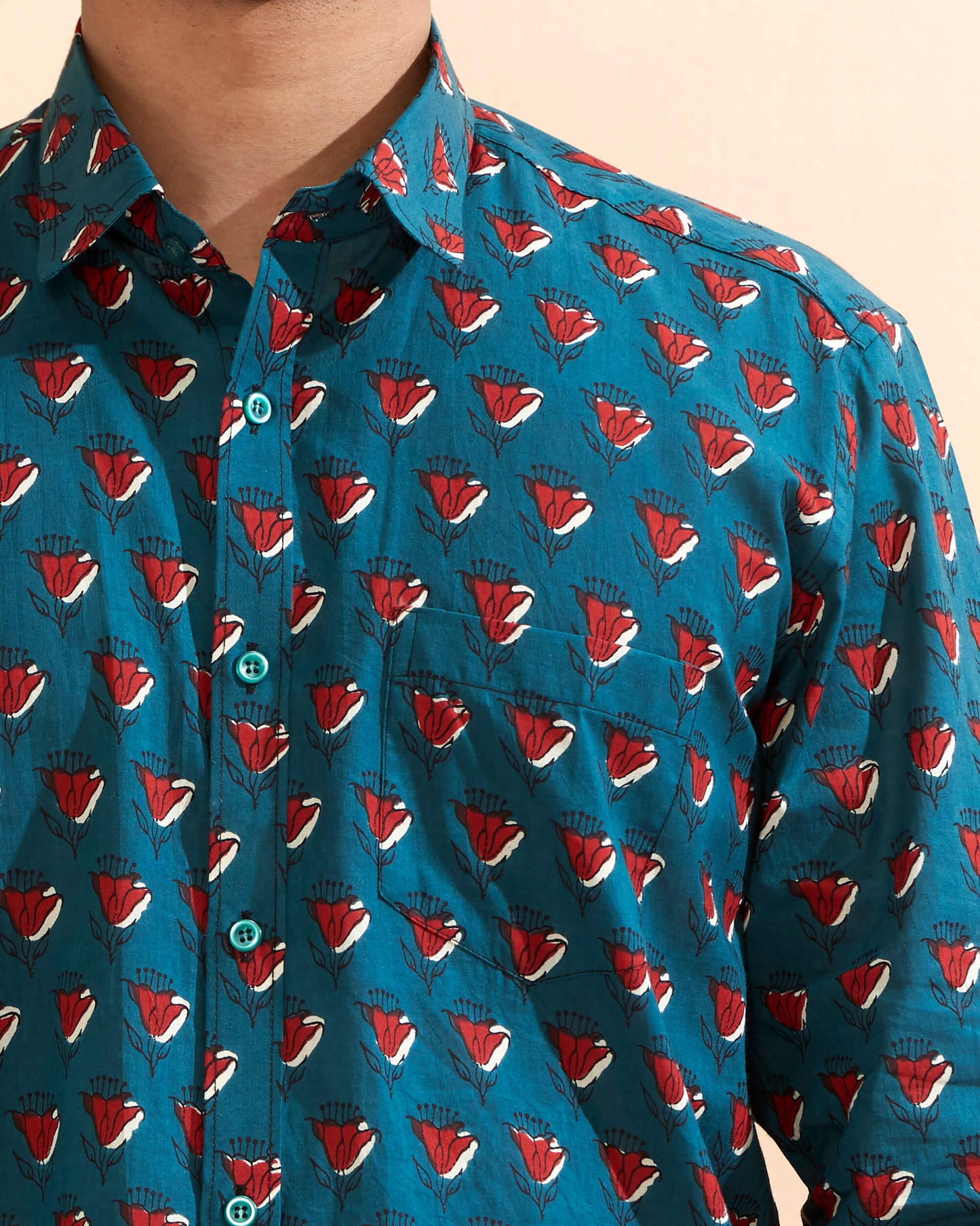 Blue Cotton Handblocked Printed Shirt