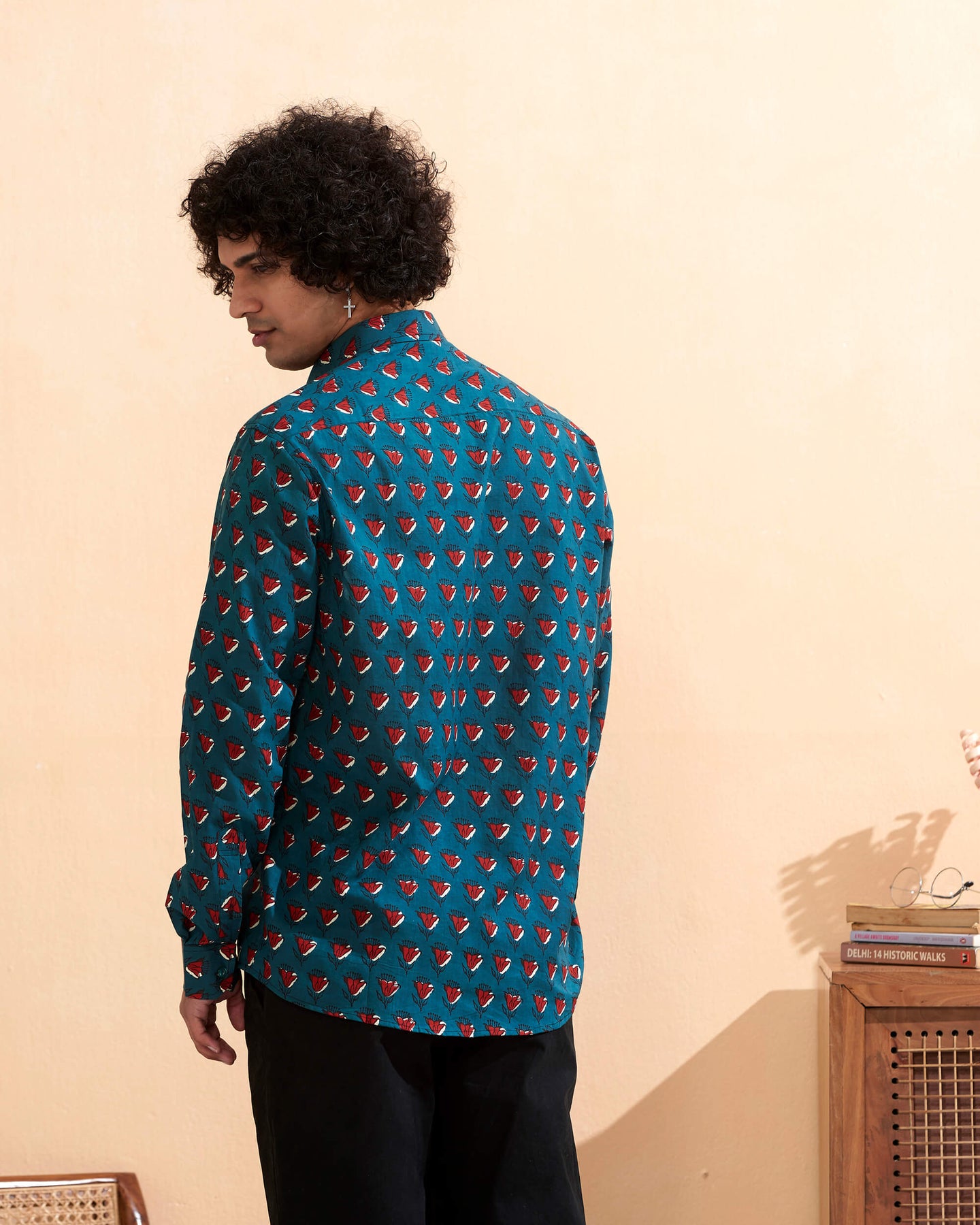 Blue Full Sleeve Cotton Hand Block Printed Men's Shirt