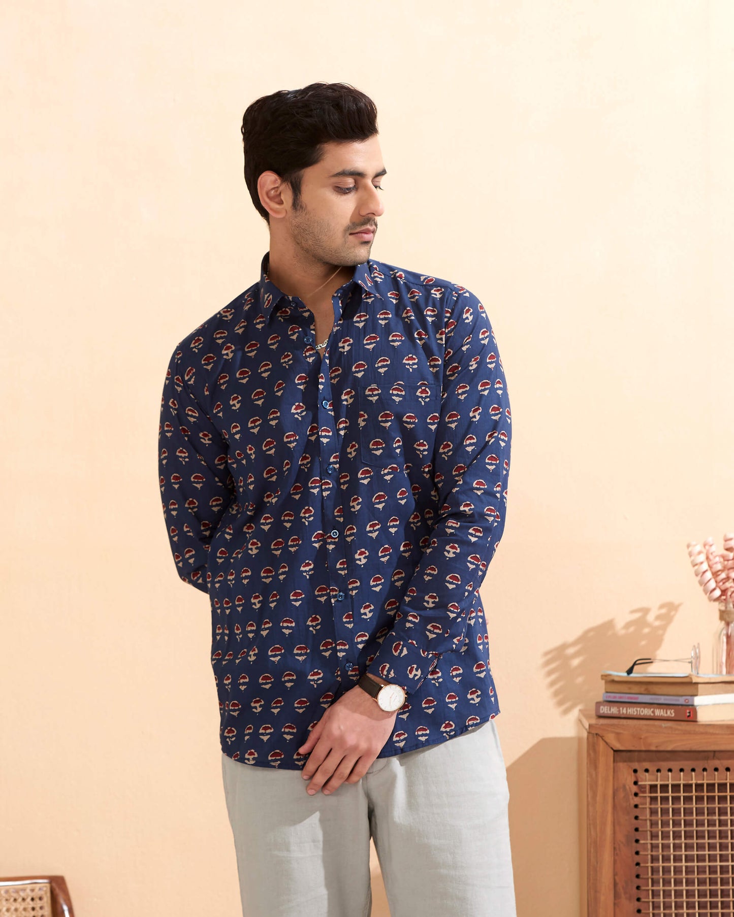 Blue Cotton Handblocked Printed Shirt