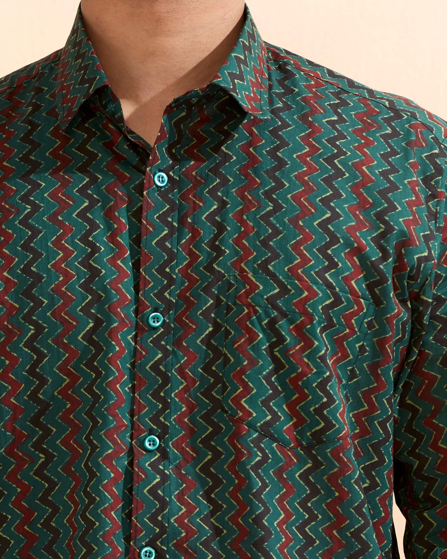 Green Cotton Handblocked Printed Shirt