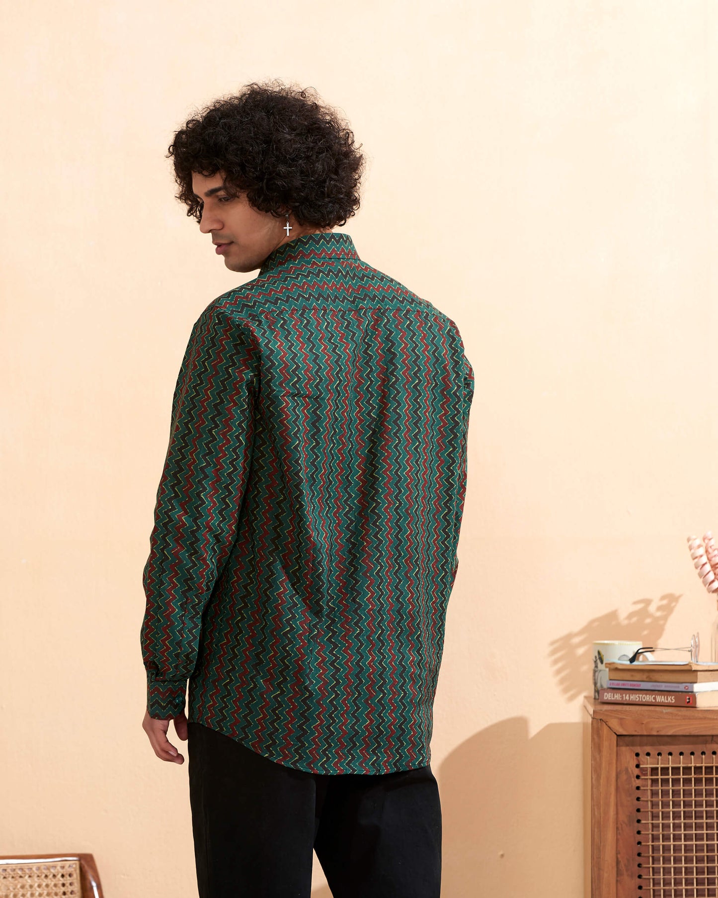 Green Cotton Handblocked Printed Shirt