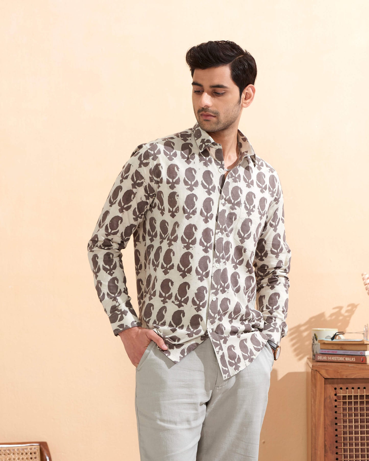 White Cotton Handblocked Printed Shirt