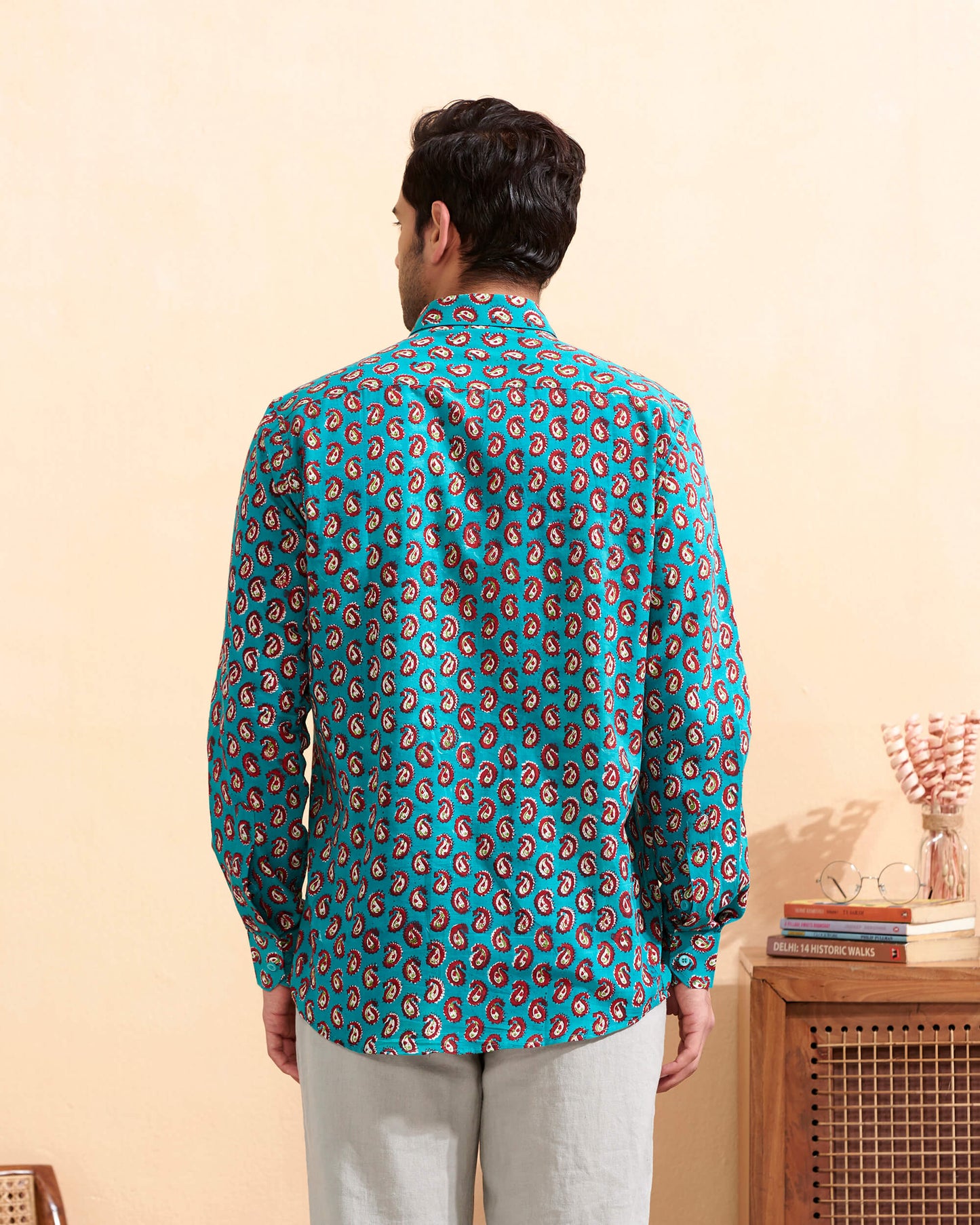 Teal Handblocked Printed Cotton Shirt