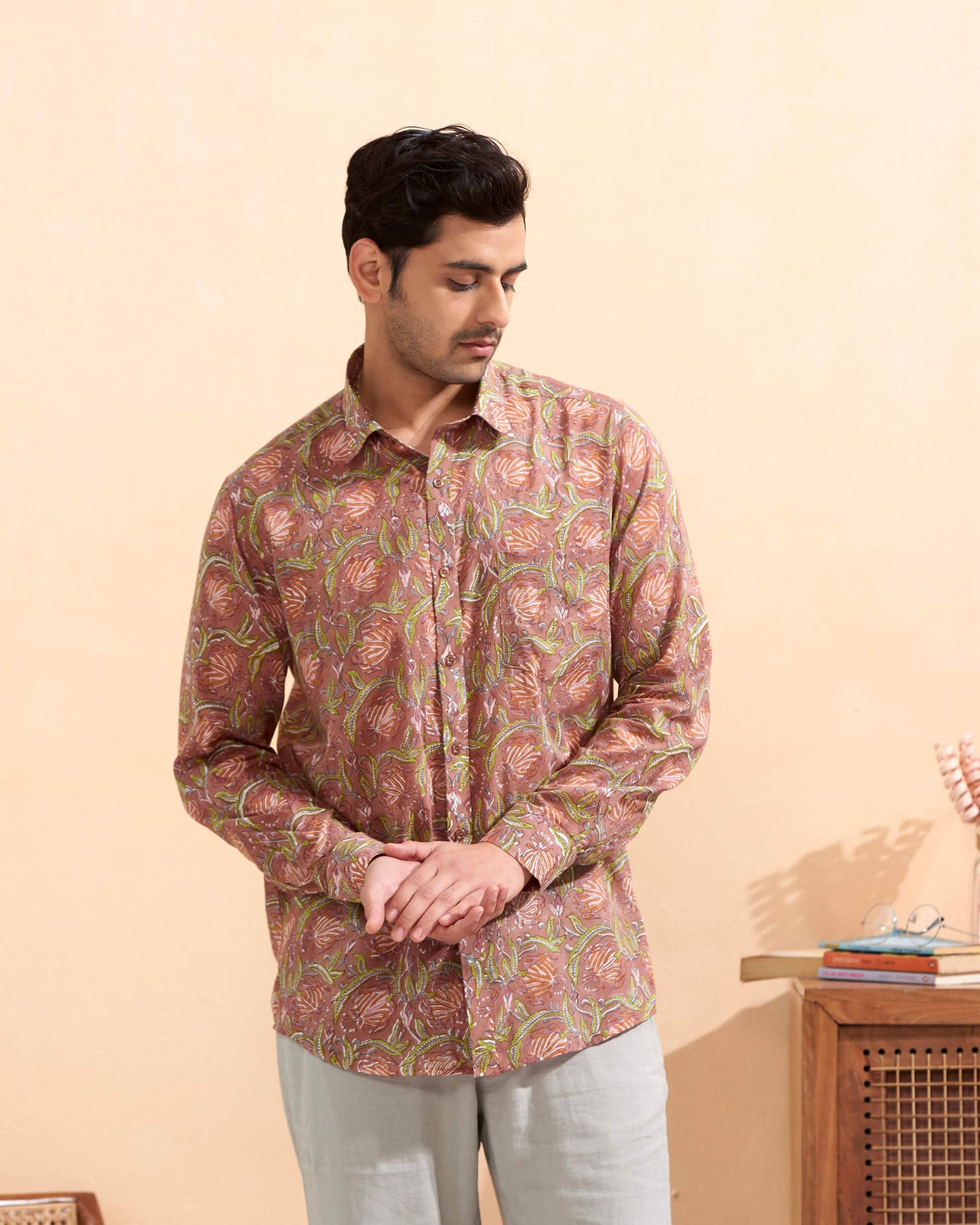 Light Brown Handblocked Printed Shirt