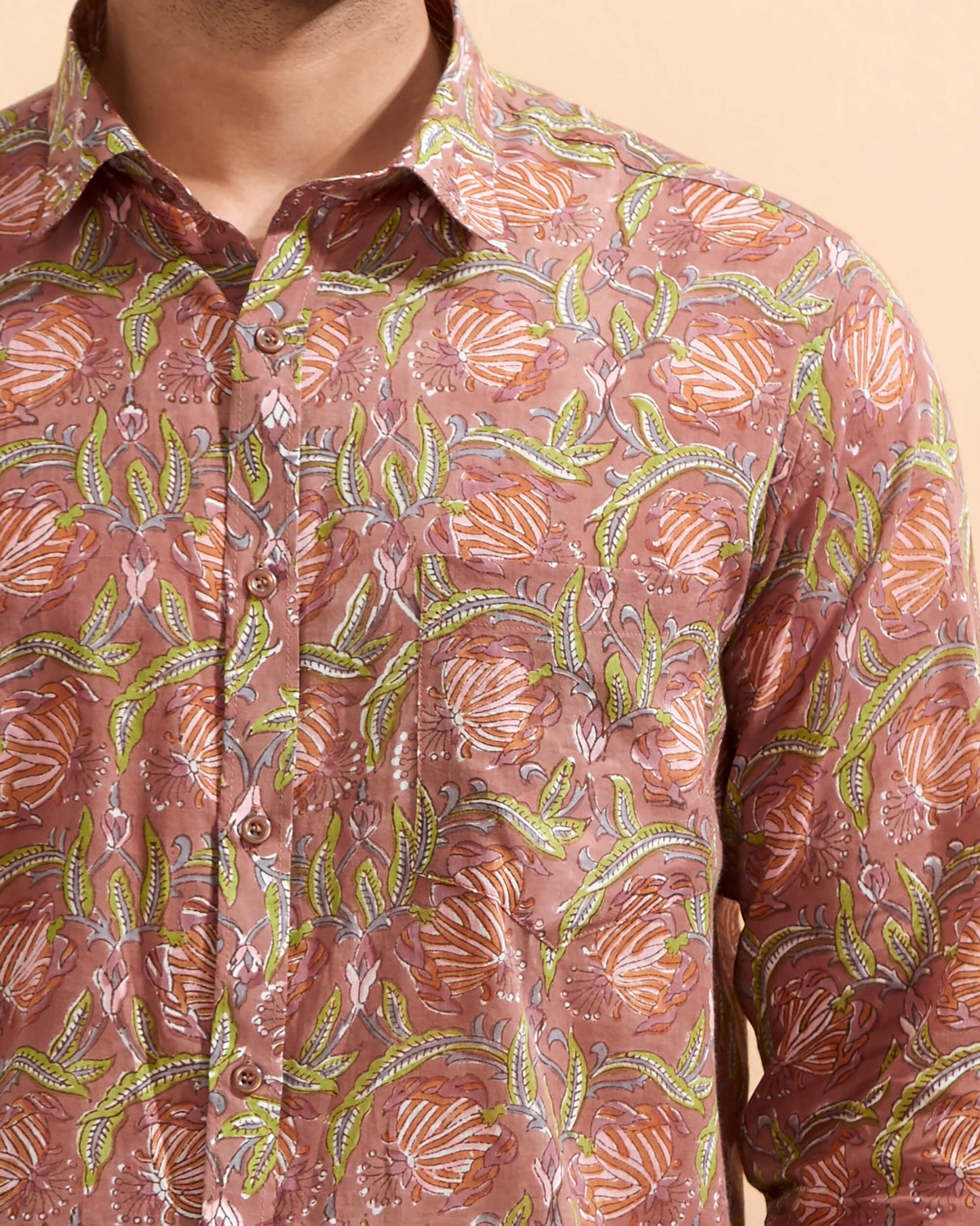 Light Brown Handblocked Printed Shirt