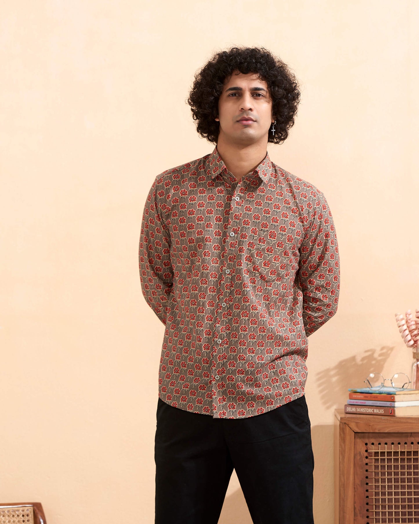 Light Brown Cotton Handblocked Printed Shirt