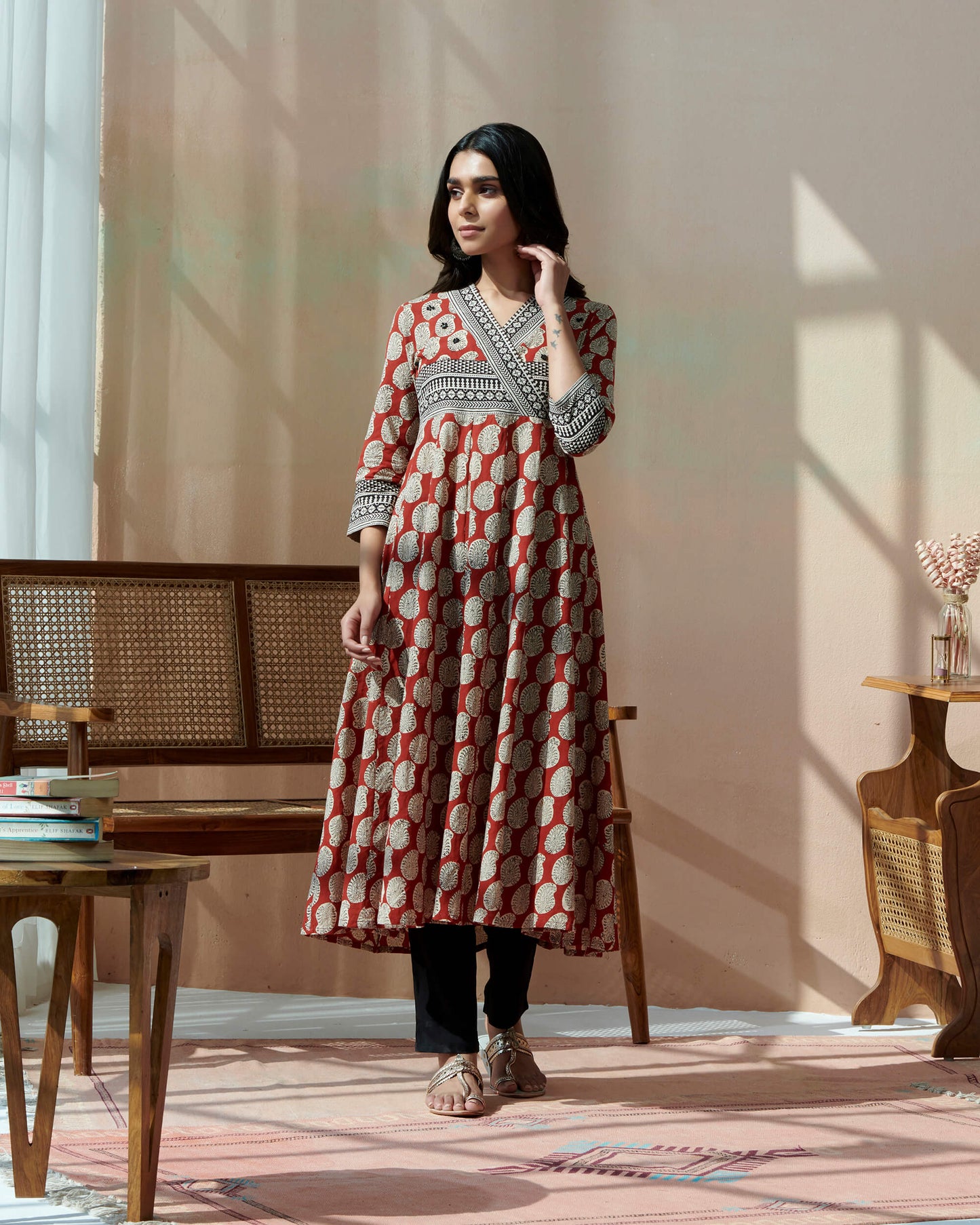 Handblocked Bagru Printed Kurta With Hand Emb