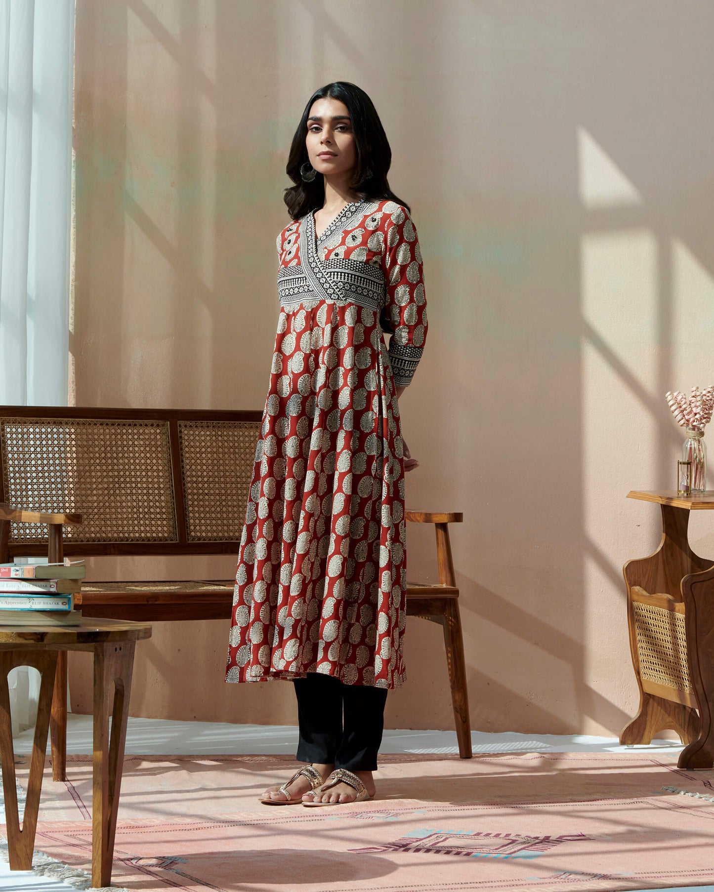 Handblocked Bagru Printed Kurta With Hand Emb