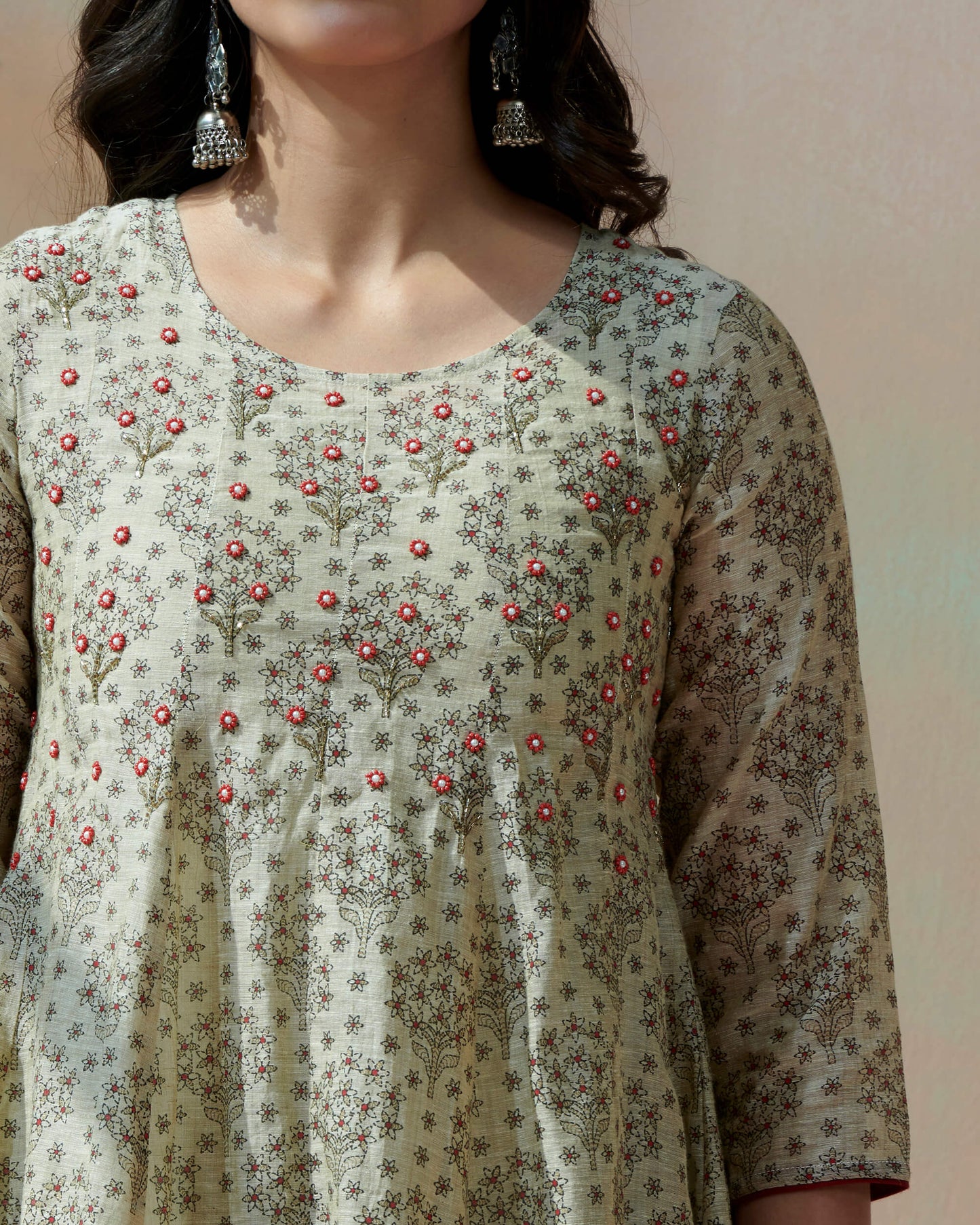 Handblocked Printed Kurta With Yoke Emb