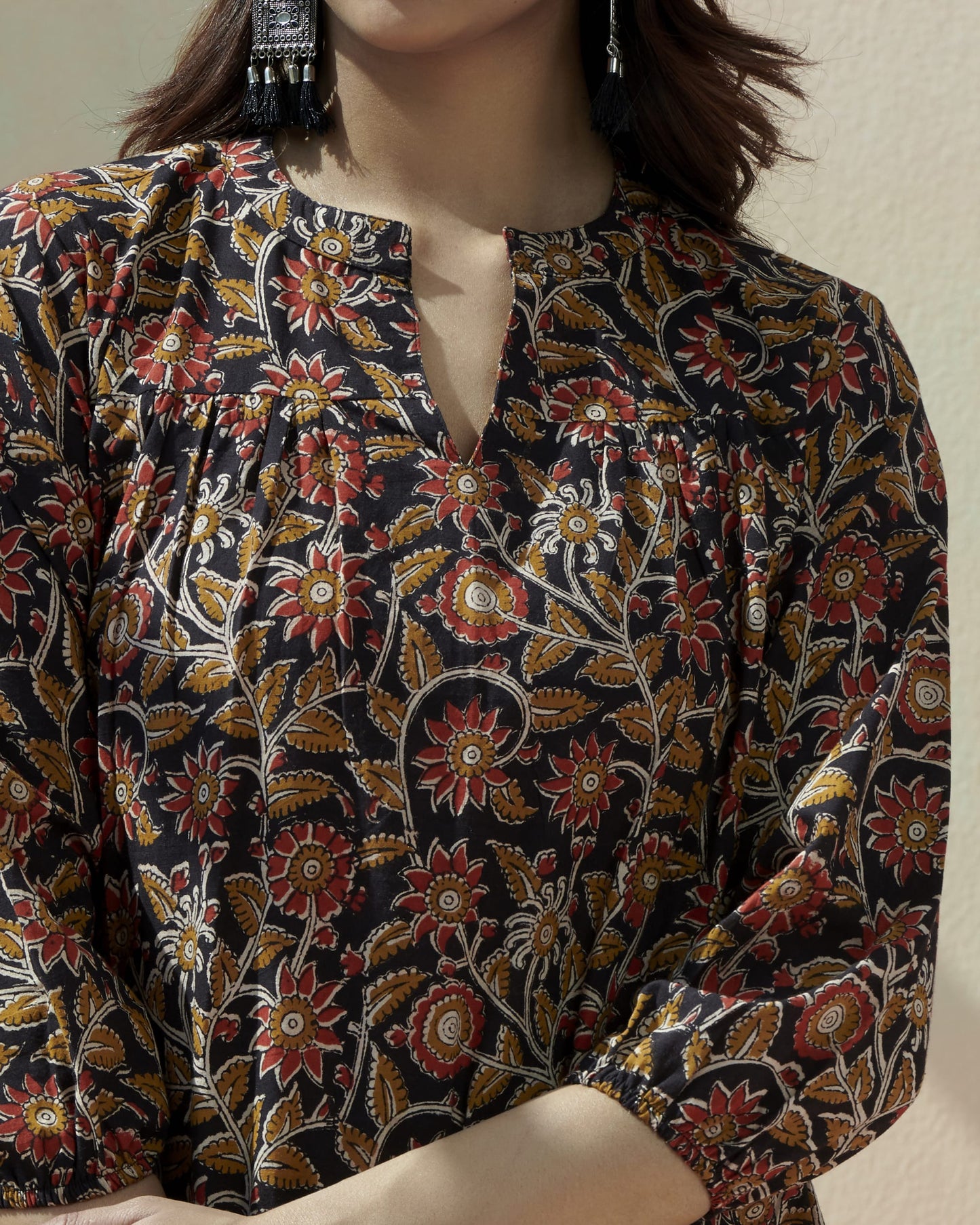 KalamKari Printed  Casual Top With Elasticated Sleeve