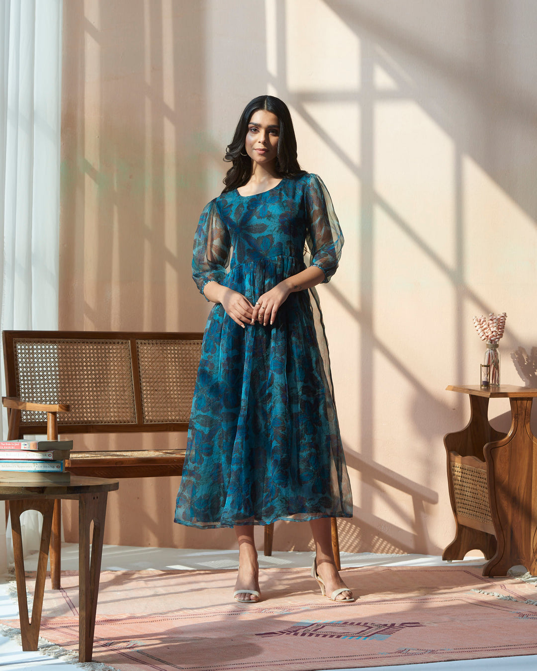 open lace back dress NALA GOWN BLUE ORGANZA