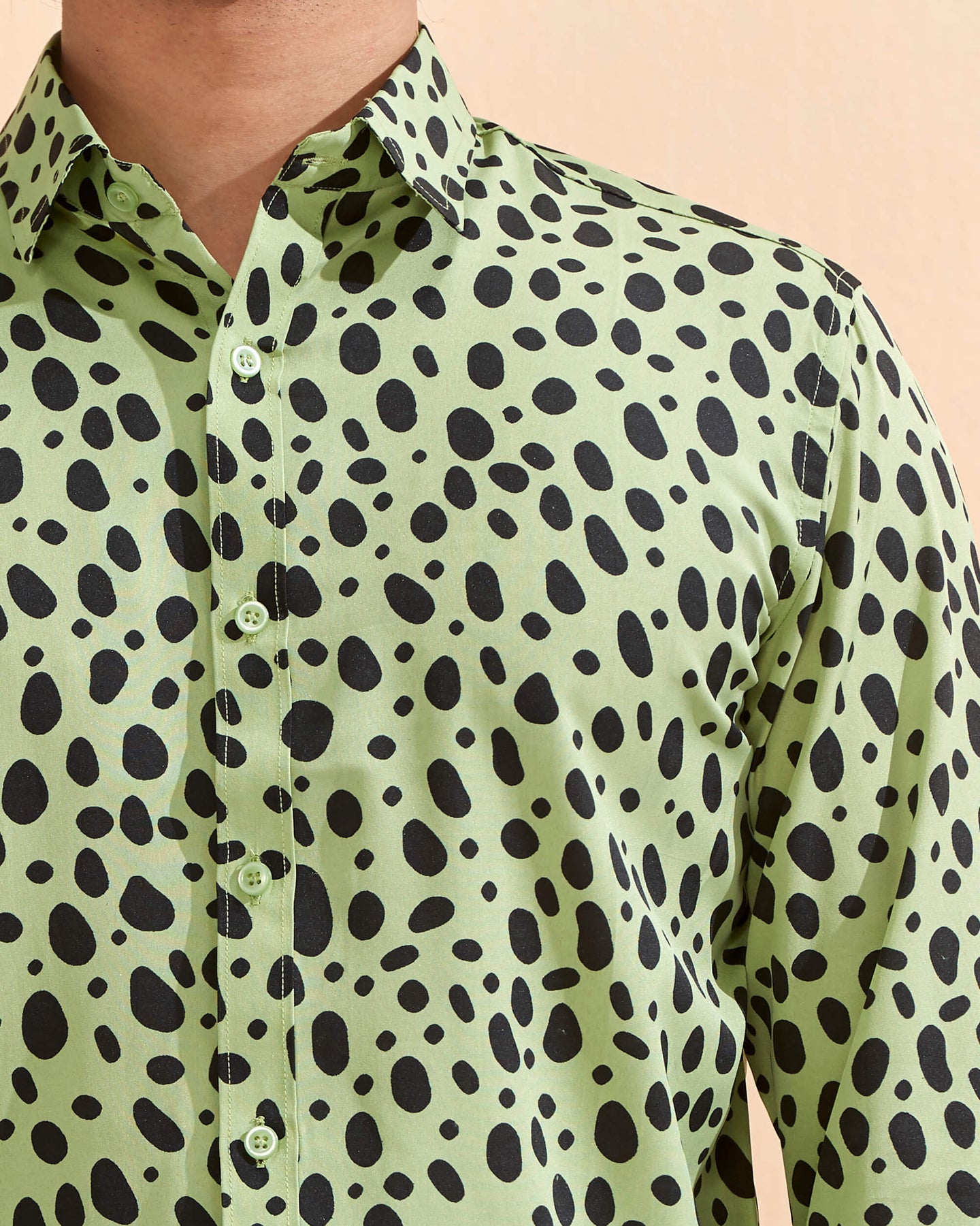 Full Sleeves Light Green Crepe Casual Printed Men's Shirt