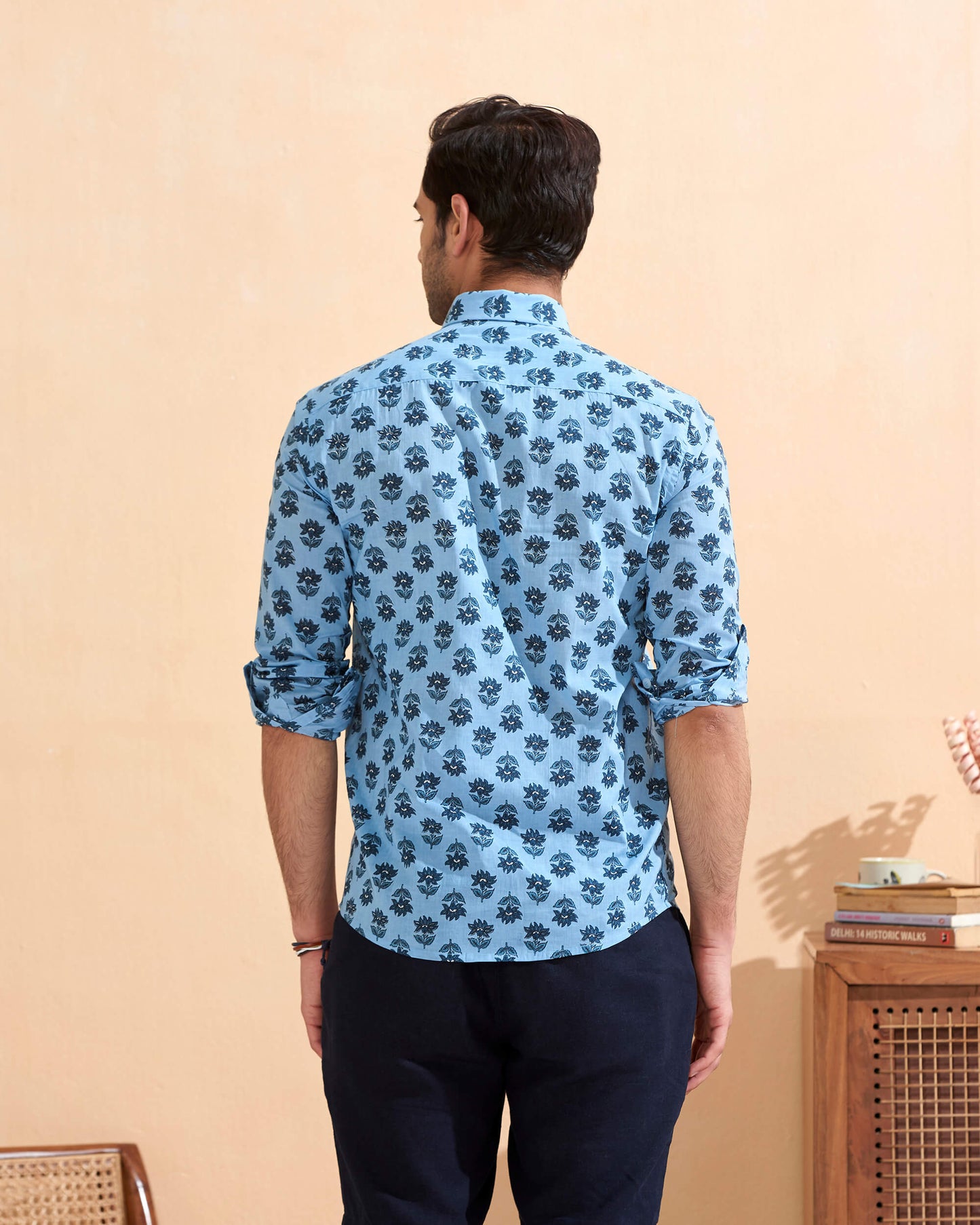 Blue Cotton Handblocked Printed Shirt