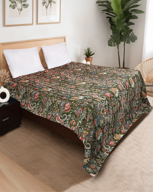 Handblocked Printed Hand Kantha Double Bed Dohar/Bed Cover