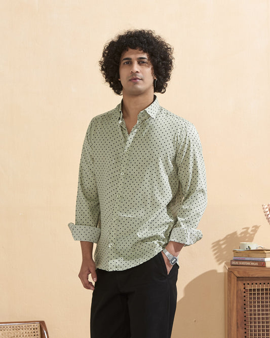 Pista Green Crape Casual Printed Shirt