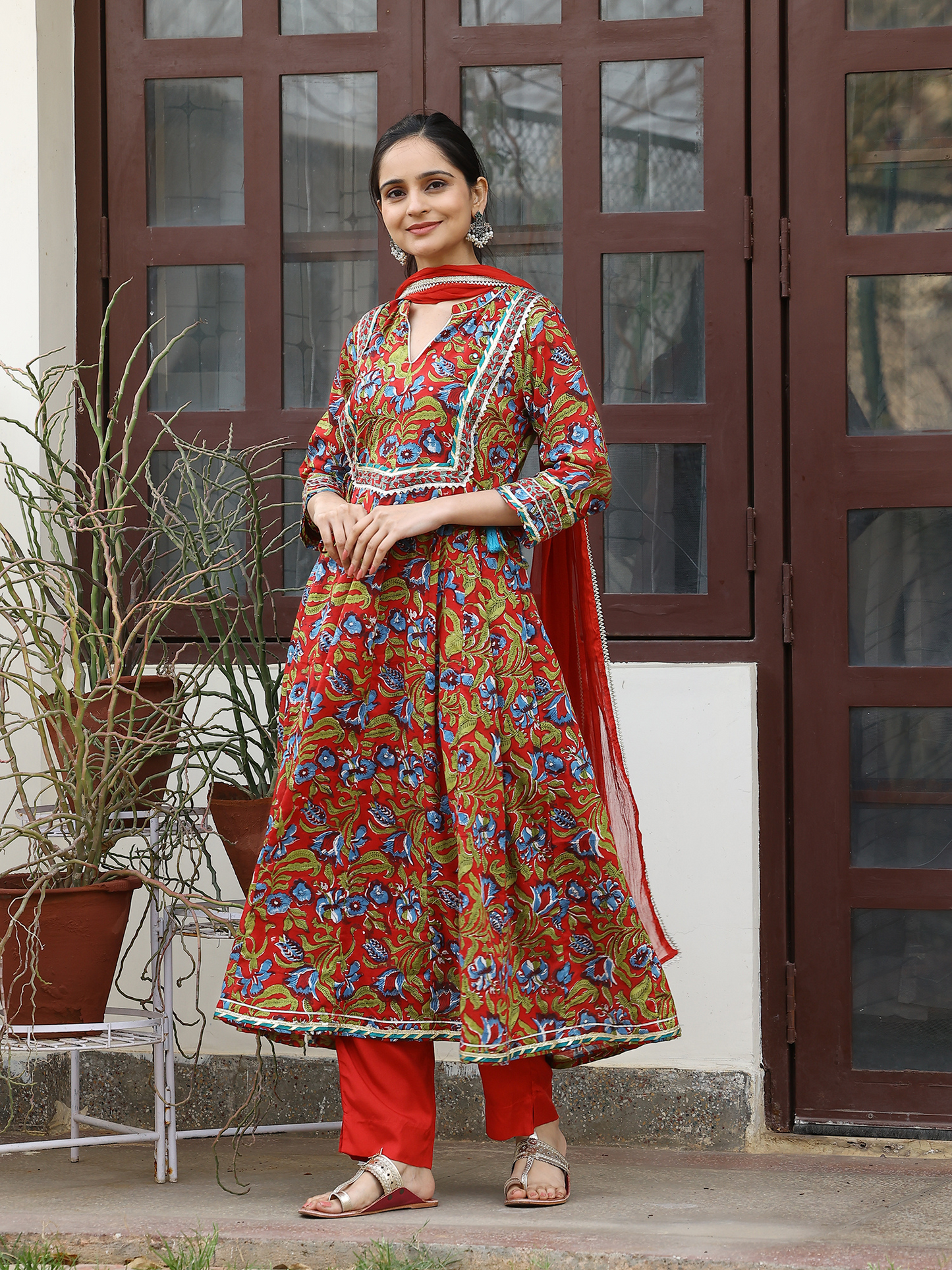 Handblocked Printed Anarkali Kurta Set