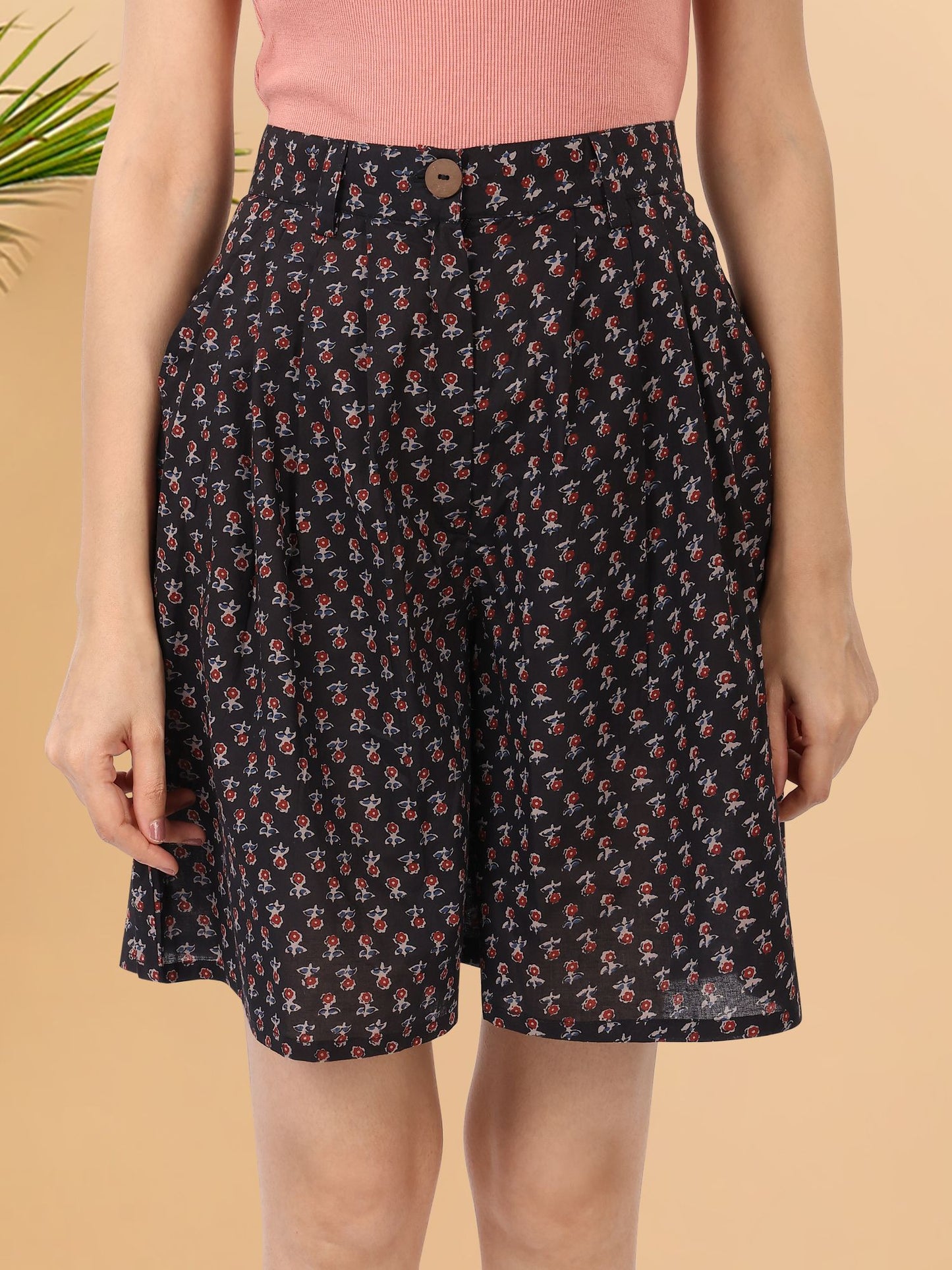 Black Handblocked Printed Shorts