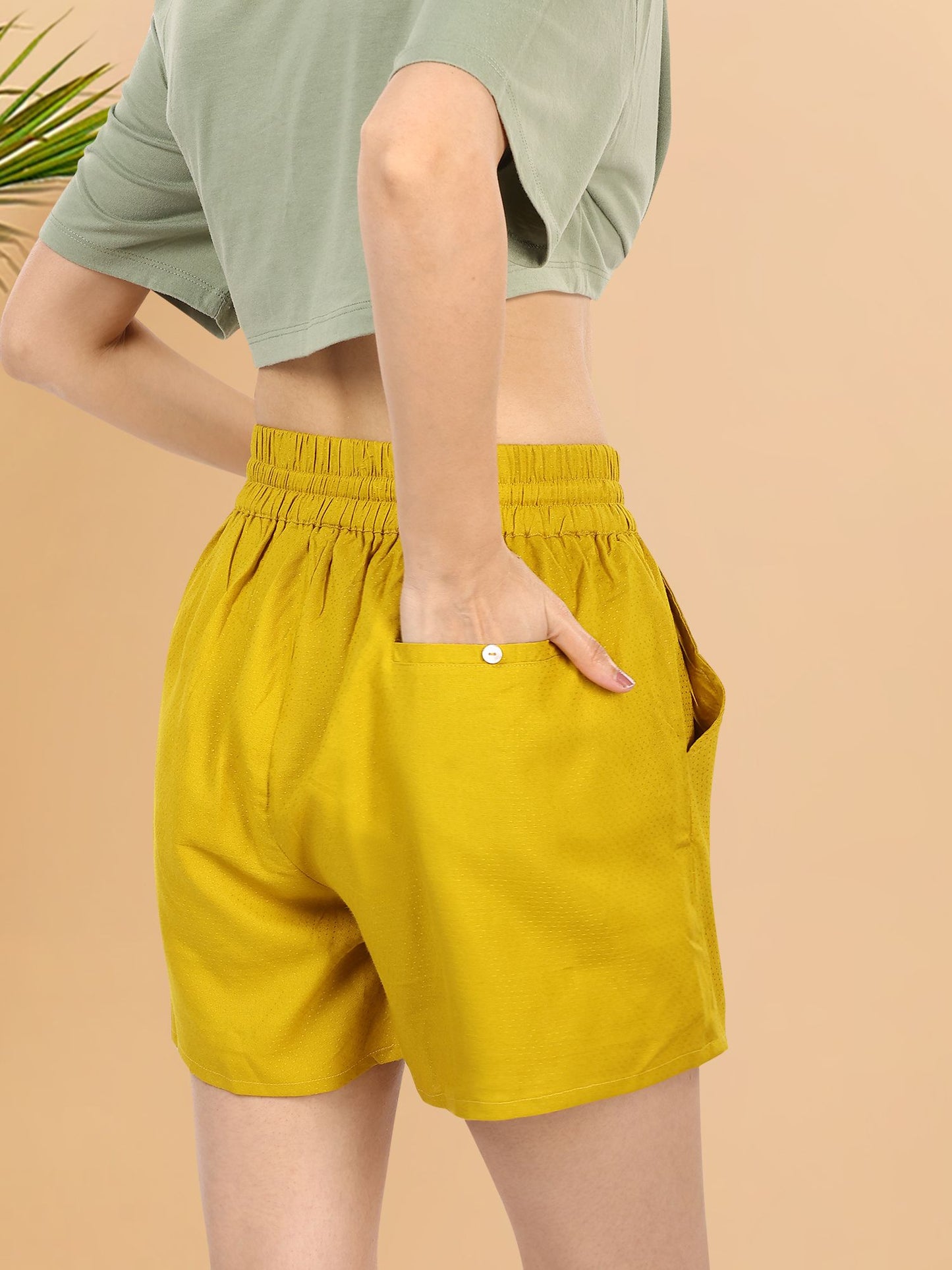 Mustard Yellow Dobby Summer Shorts