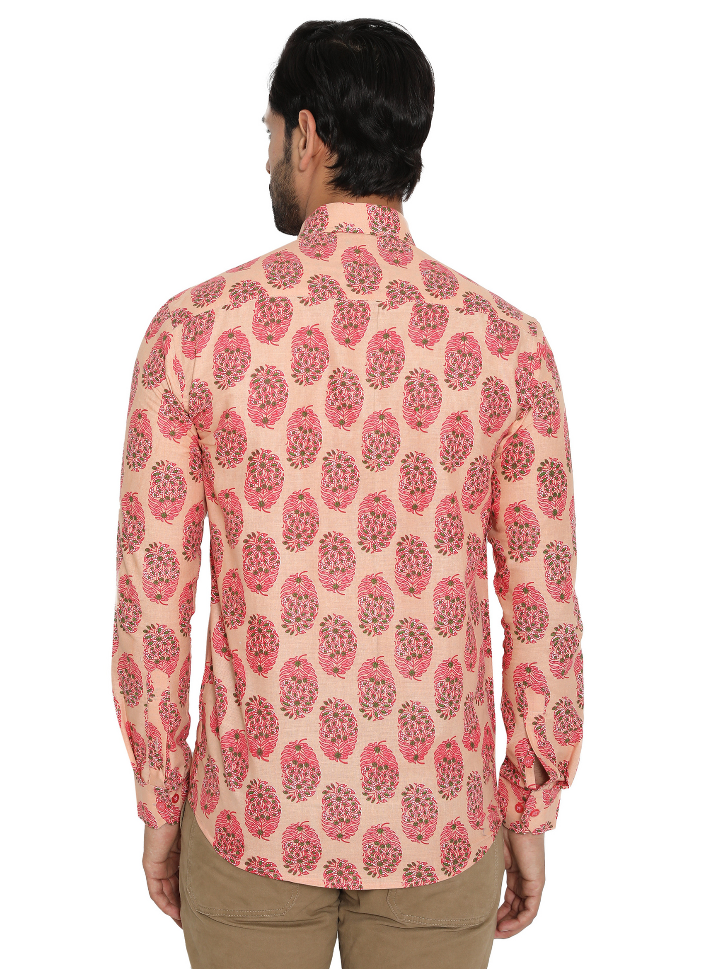 Full Sleeve Printed Mens Cotton Tshirt (Peach)