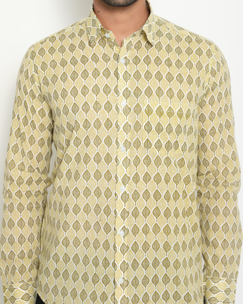 Light Green Cotton Handblocked Printed Shirt