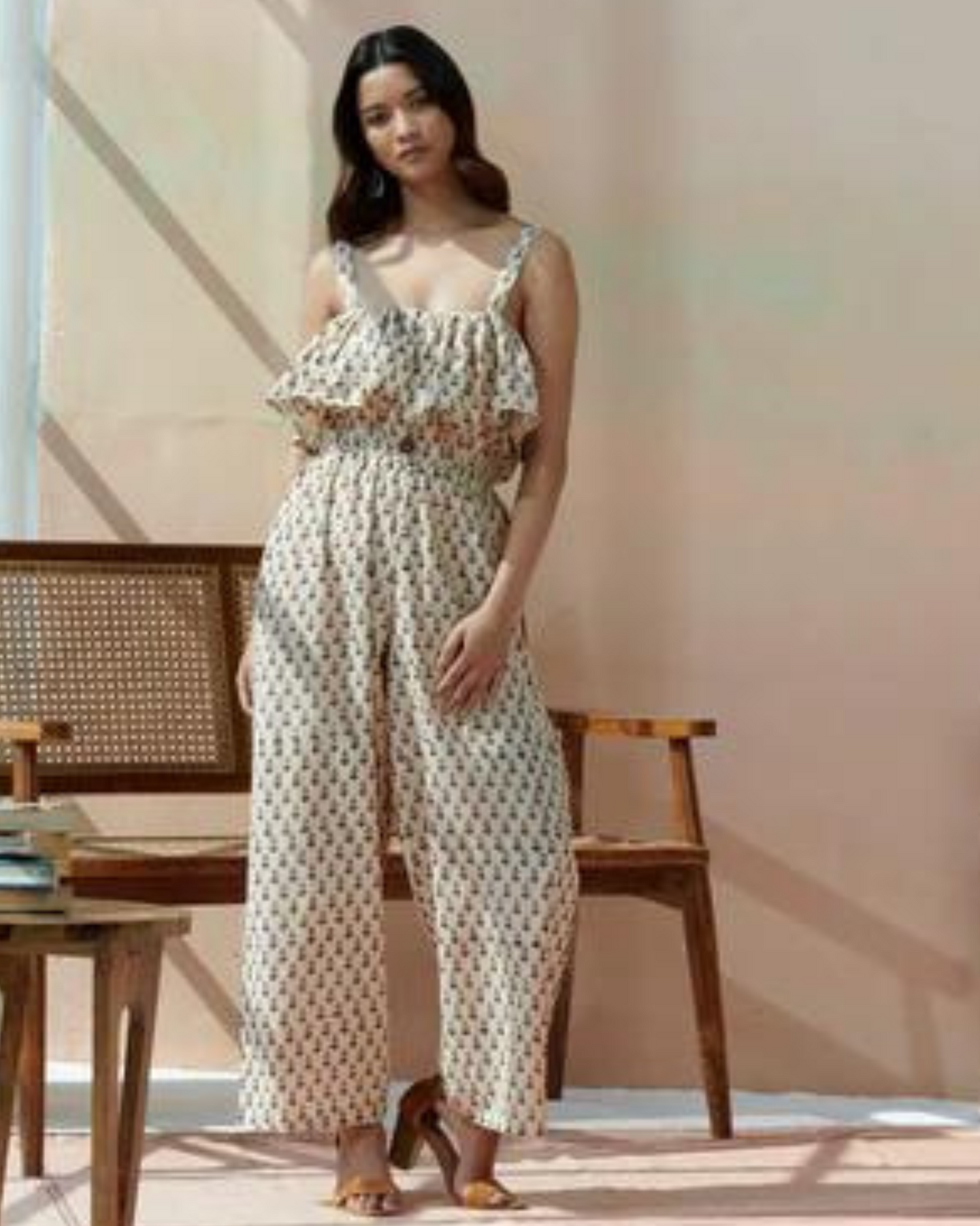 Floral Printed Flared Jump Suit