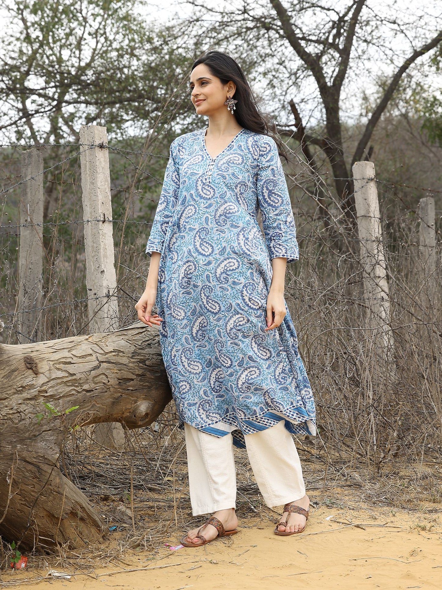 Blue Handblocked Bagru Print Anarkali Kurta