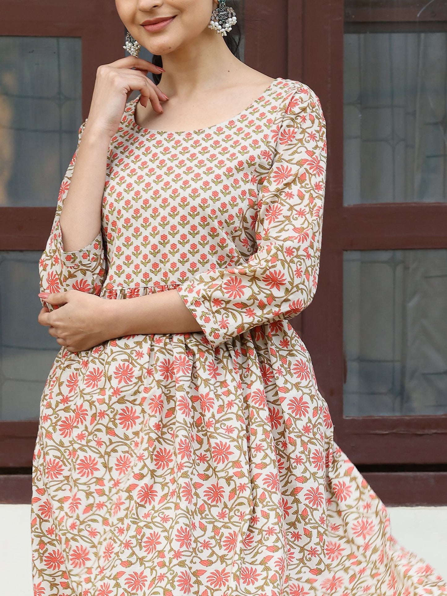 Beige Handblocked Bagru Printed Kurta Set