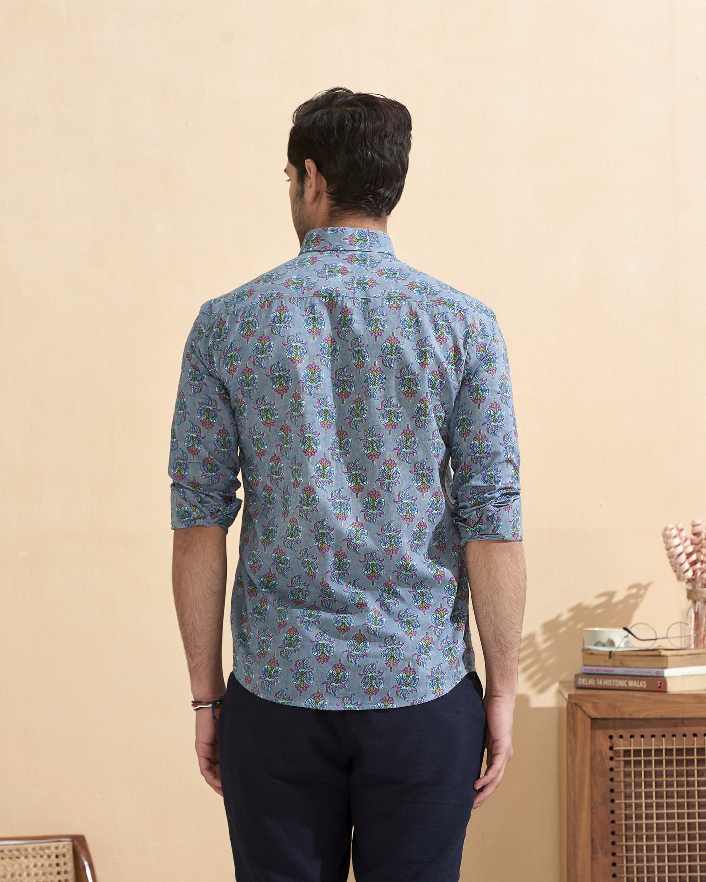 Blue Cotton Handblocked Printed Shirt