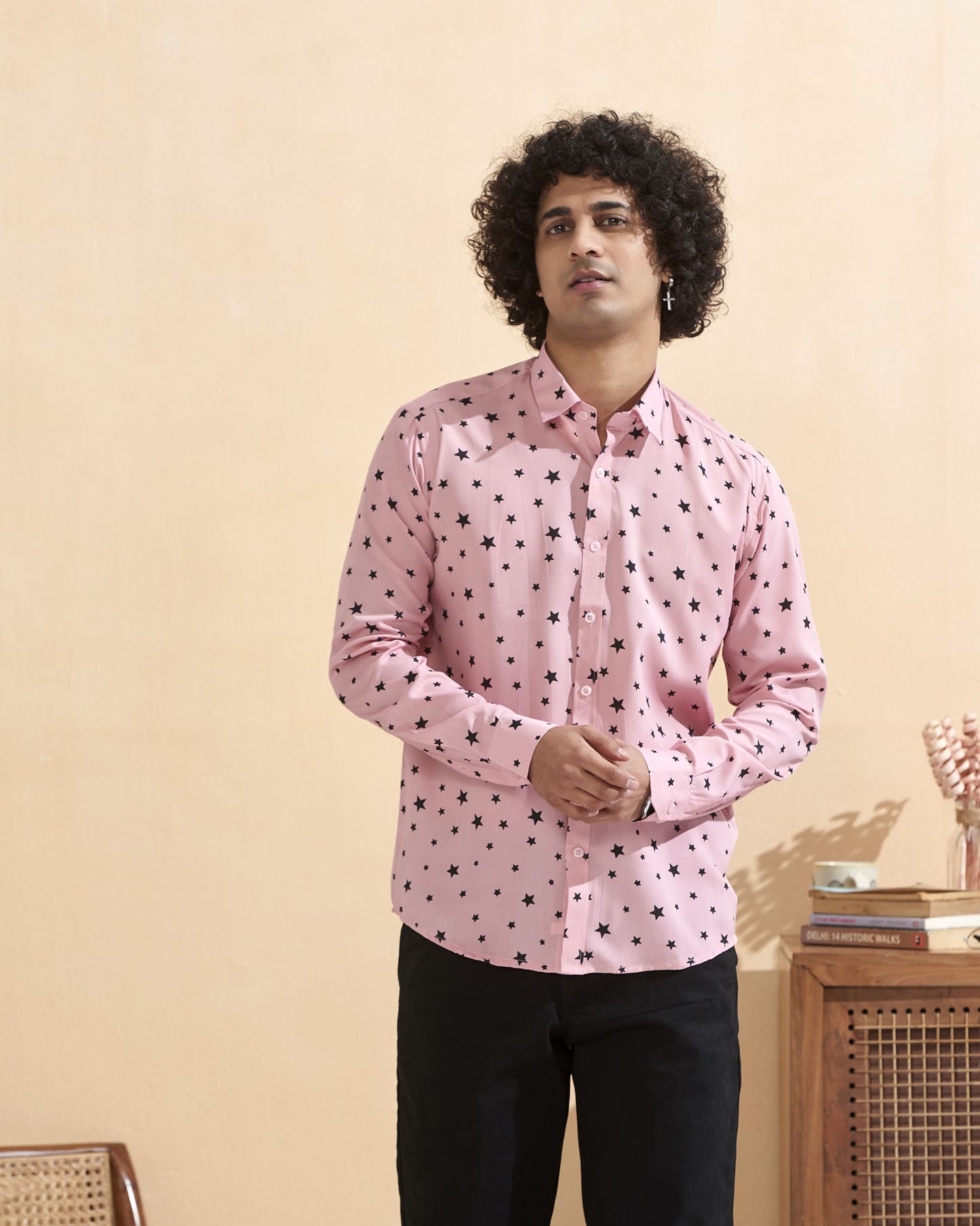 Pink Crape Casual Printed Shirt