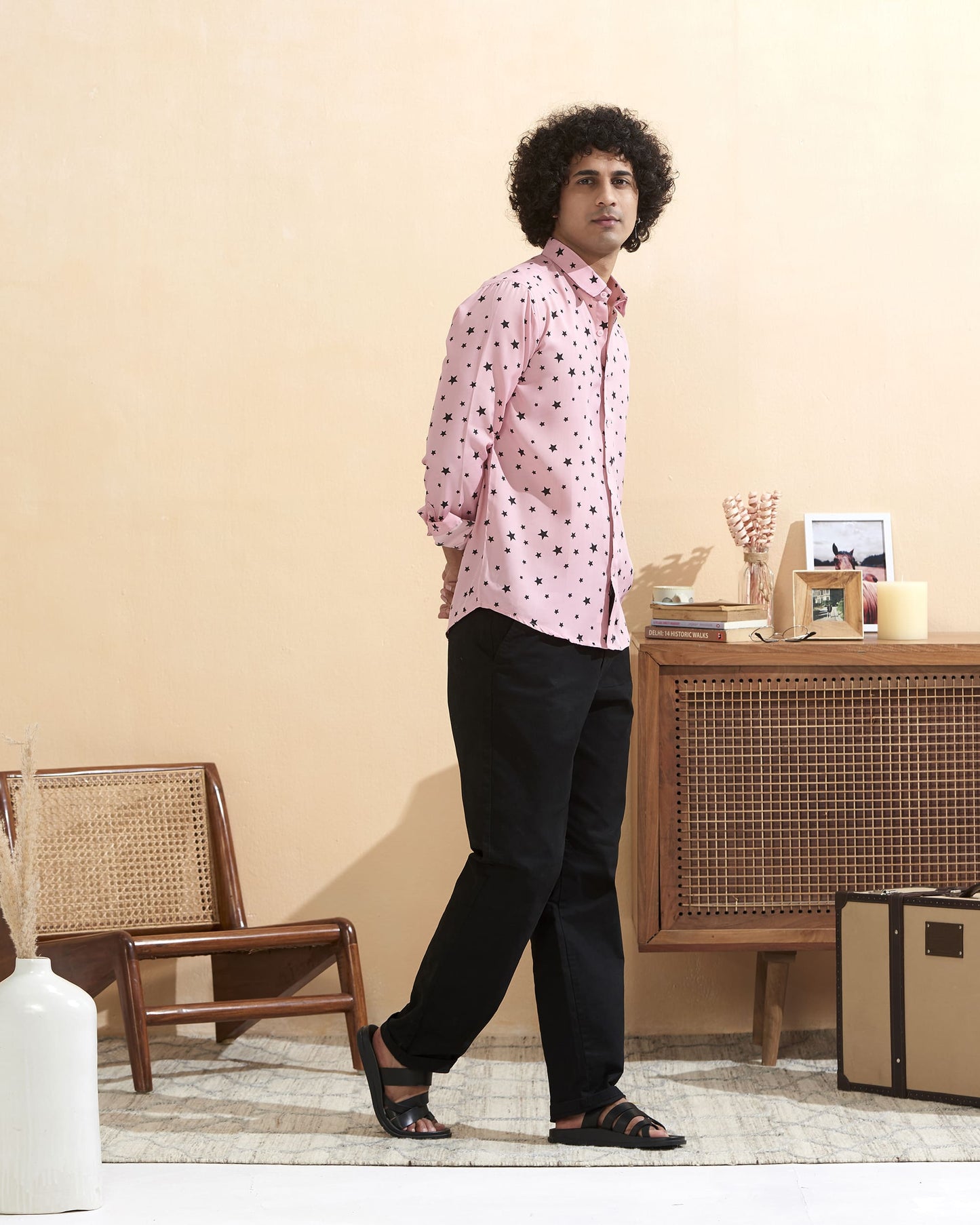 Pink Crape Casual Printed Shirt