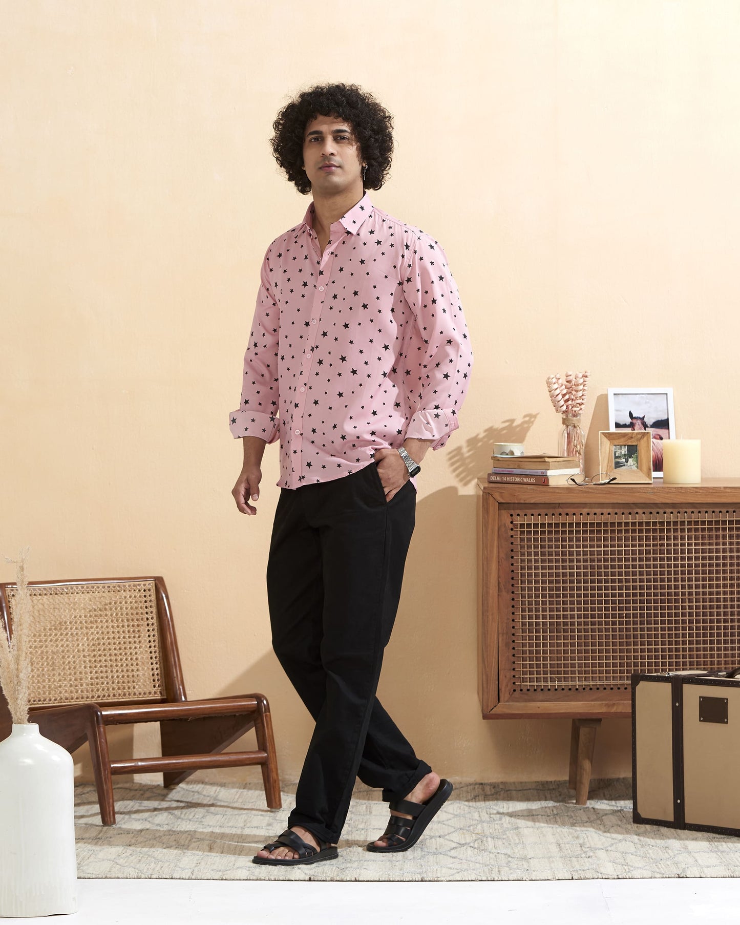 Pink Crape Casual Printed Shirt