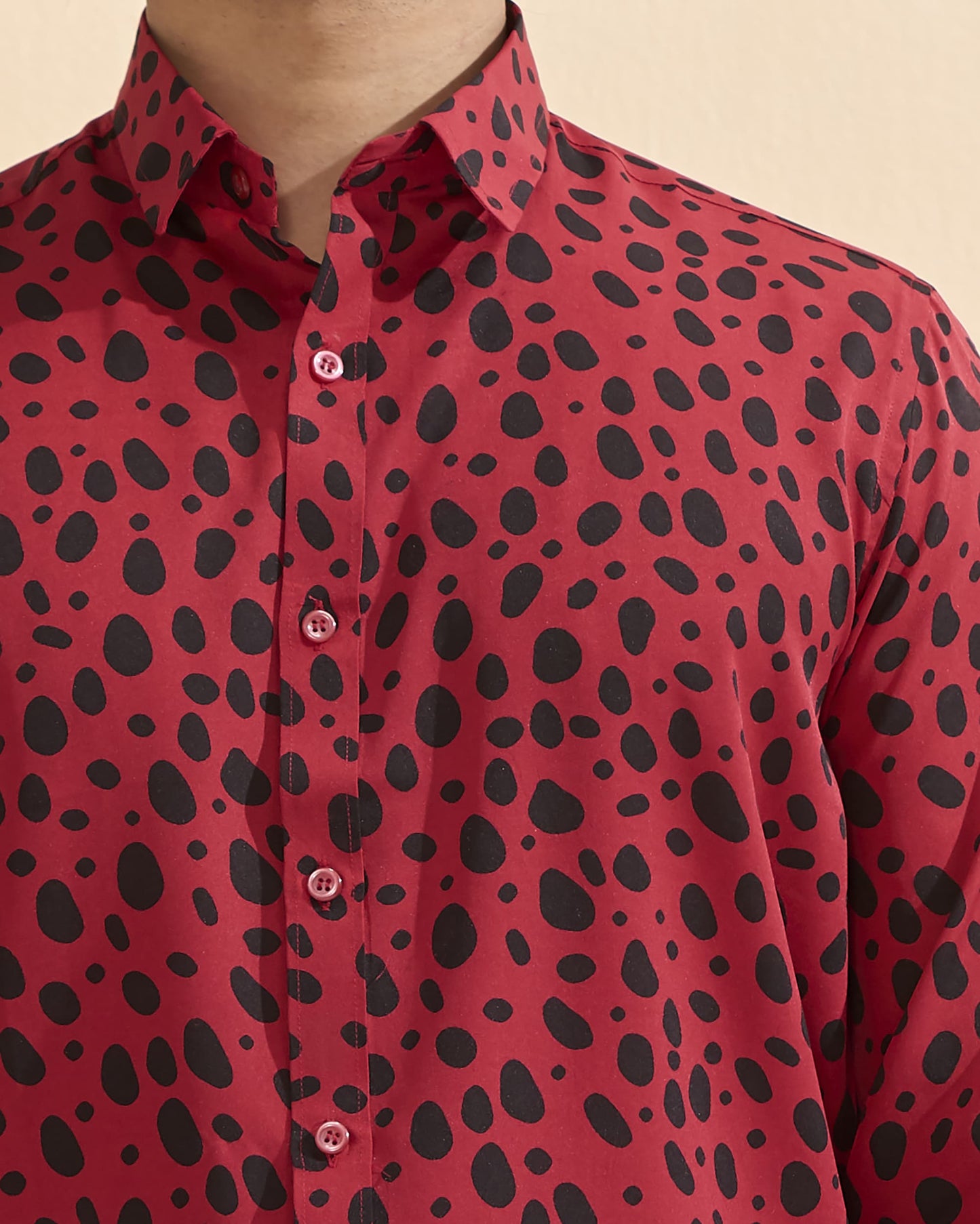 Red Crape Casual Printed Shirt