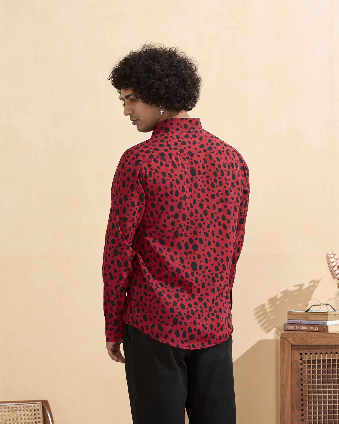 Red Crape Casual Printed Shirt