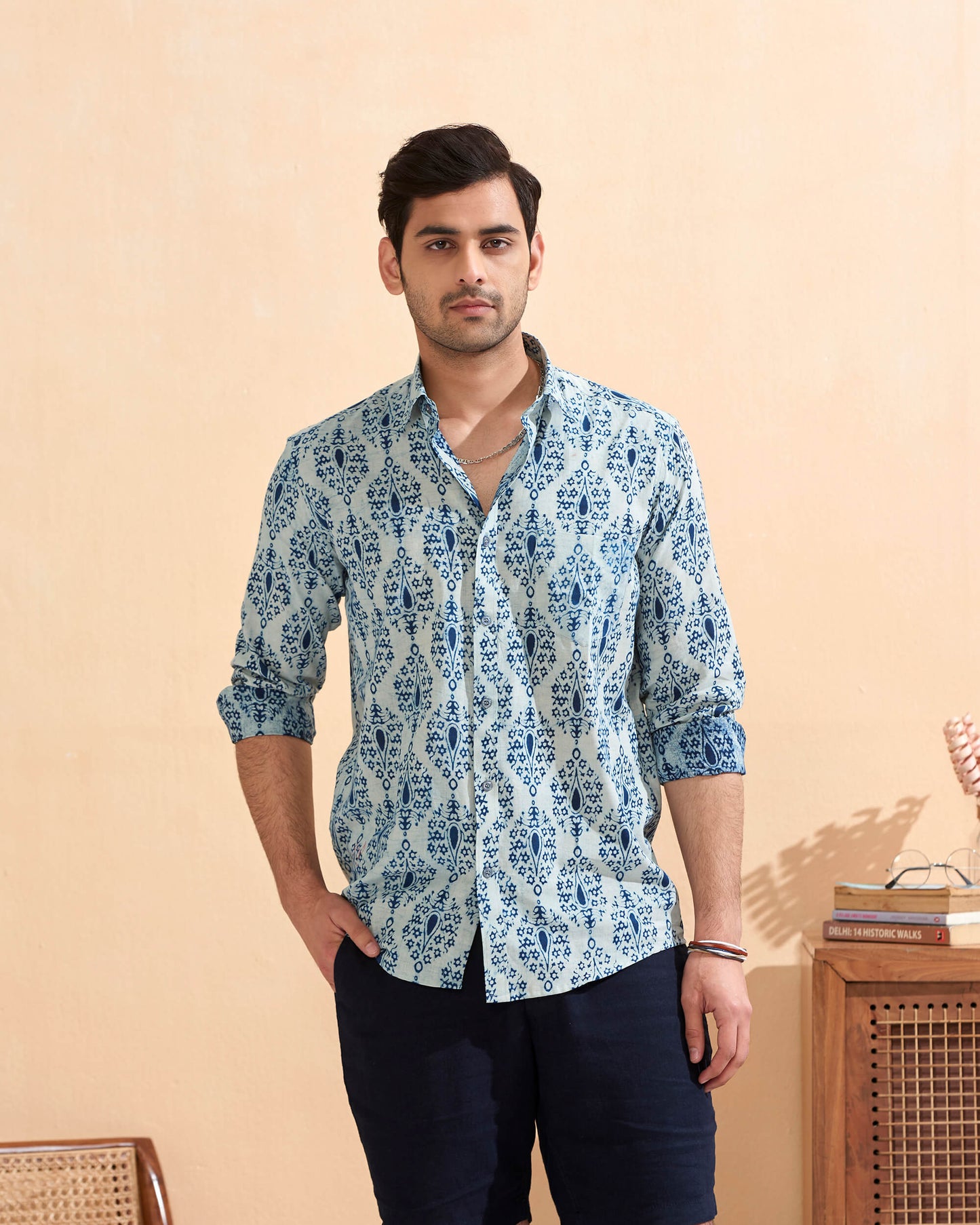 Indigo Cotton Handblocked Printed Shirt