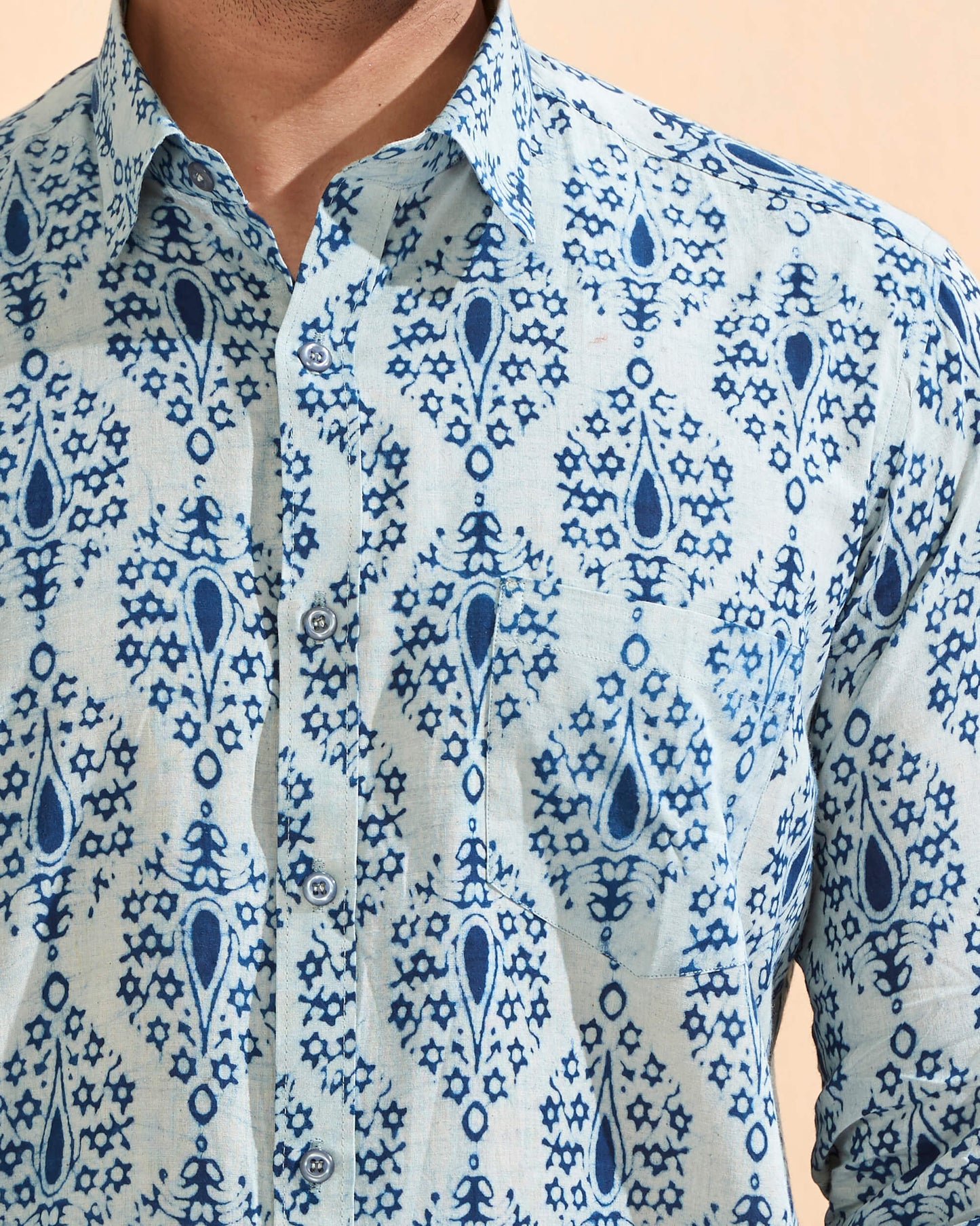 Indigo Cotton Handblocked Printed Shirt