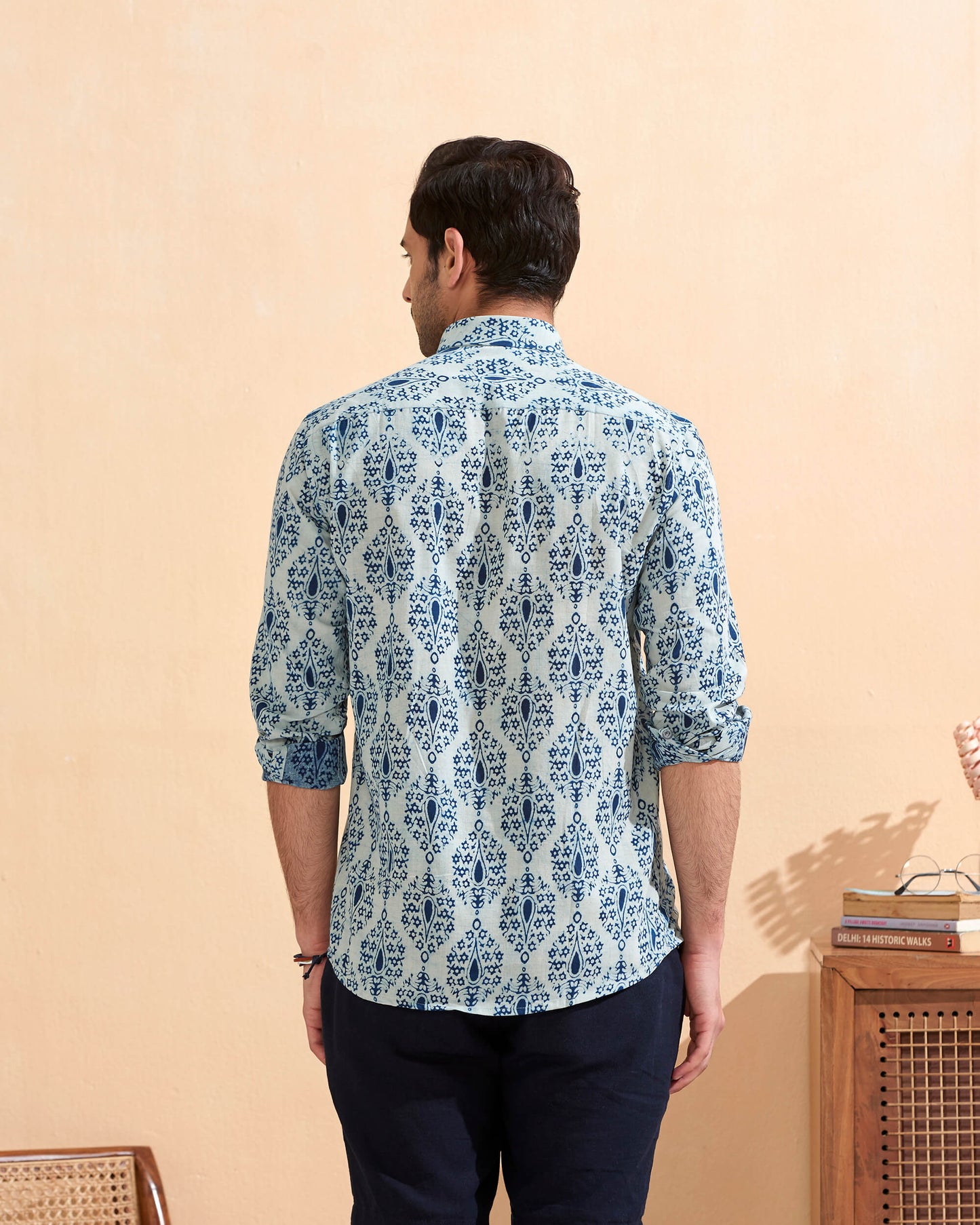 Indigo Cotton Handblocked Printed Shirt