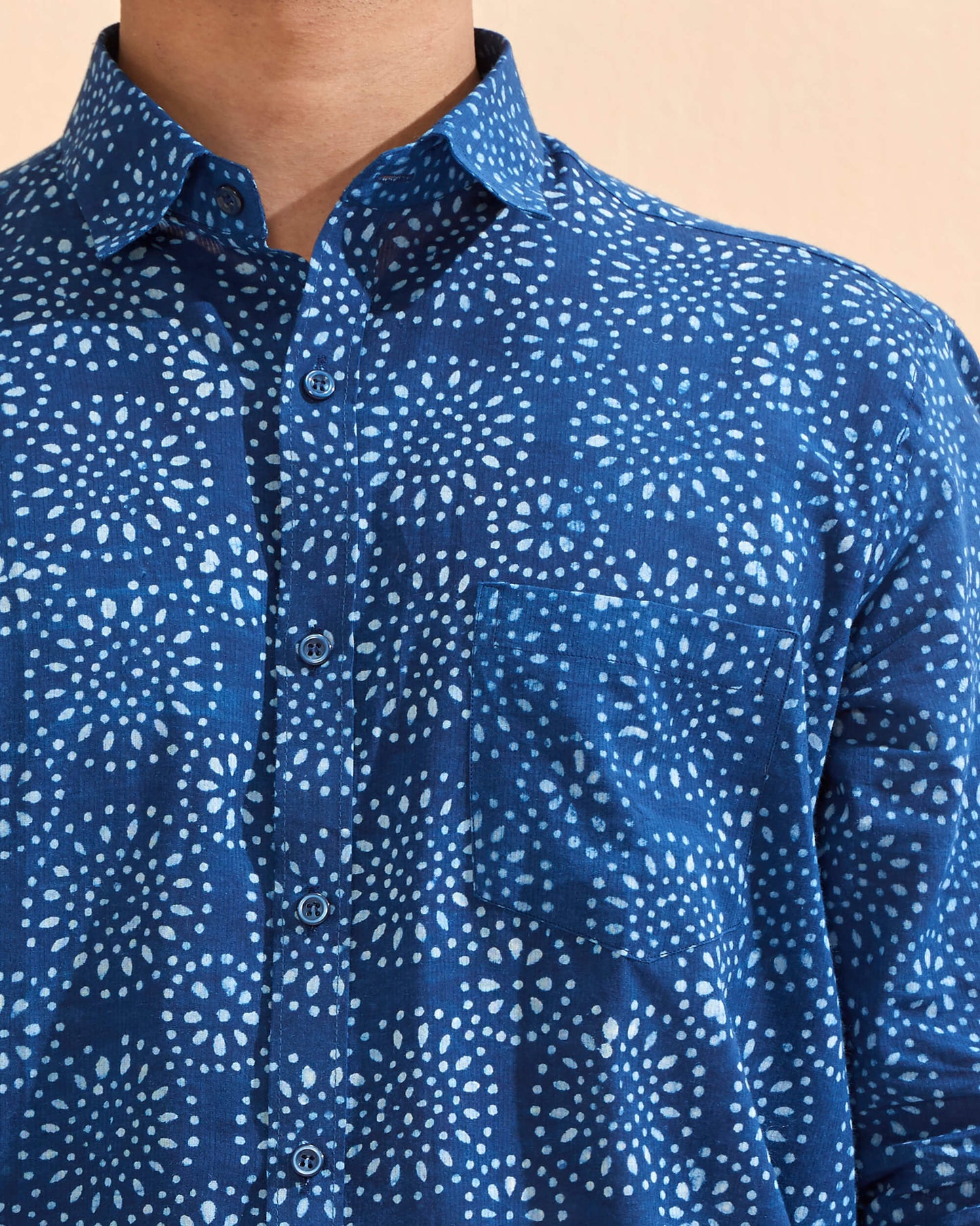 Indigo Cotton Handblocked Printed Shirt