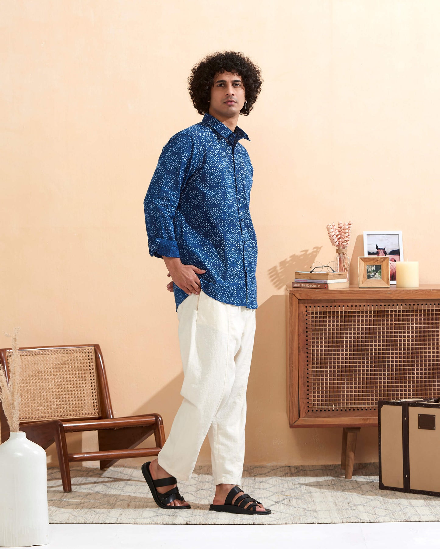 Indigo Cotton Handblocked Printed Shirt