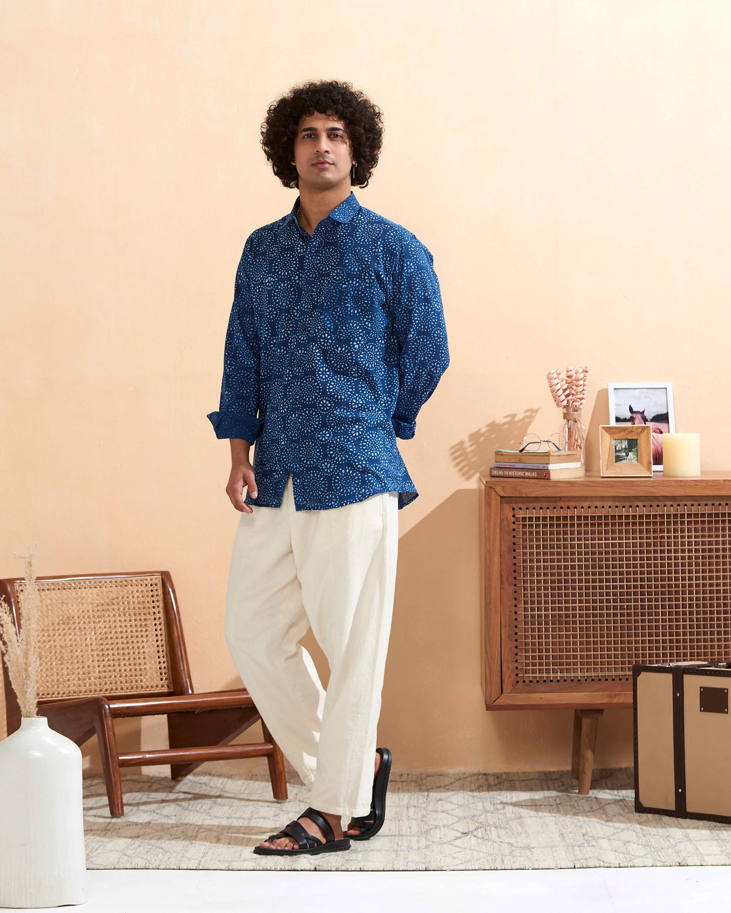 Indigo Cotton Handblocked Printed Shirt