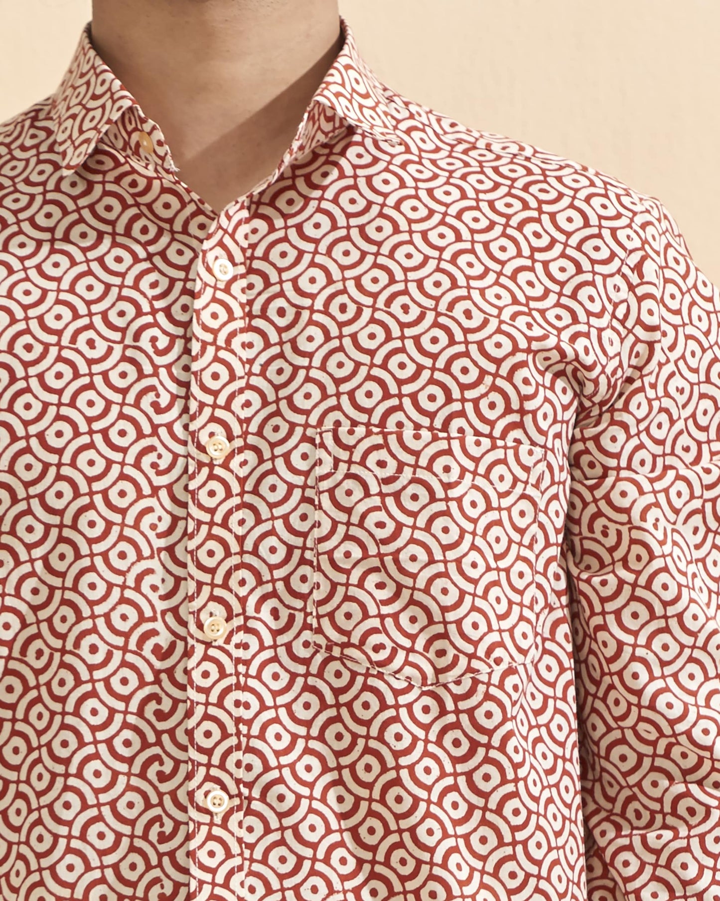 White Cotton Handblocked Printed Shirt