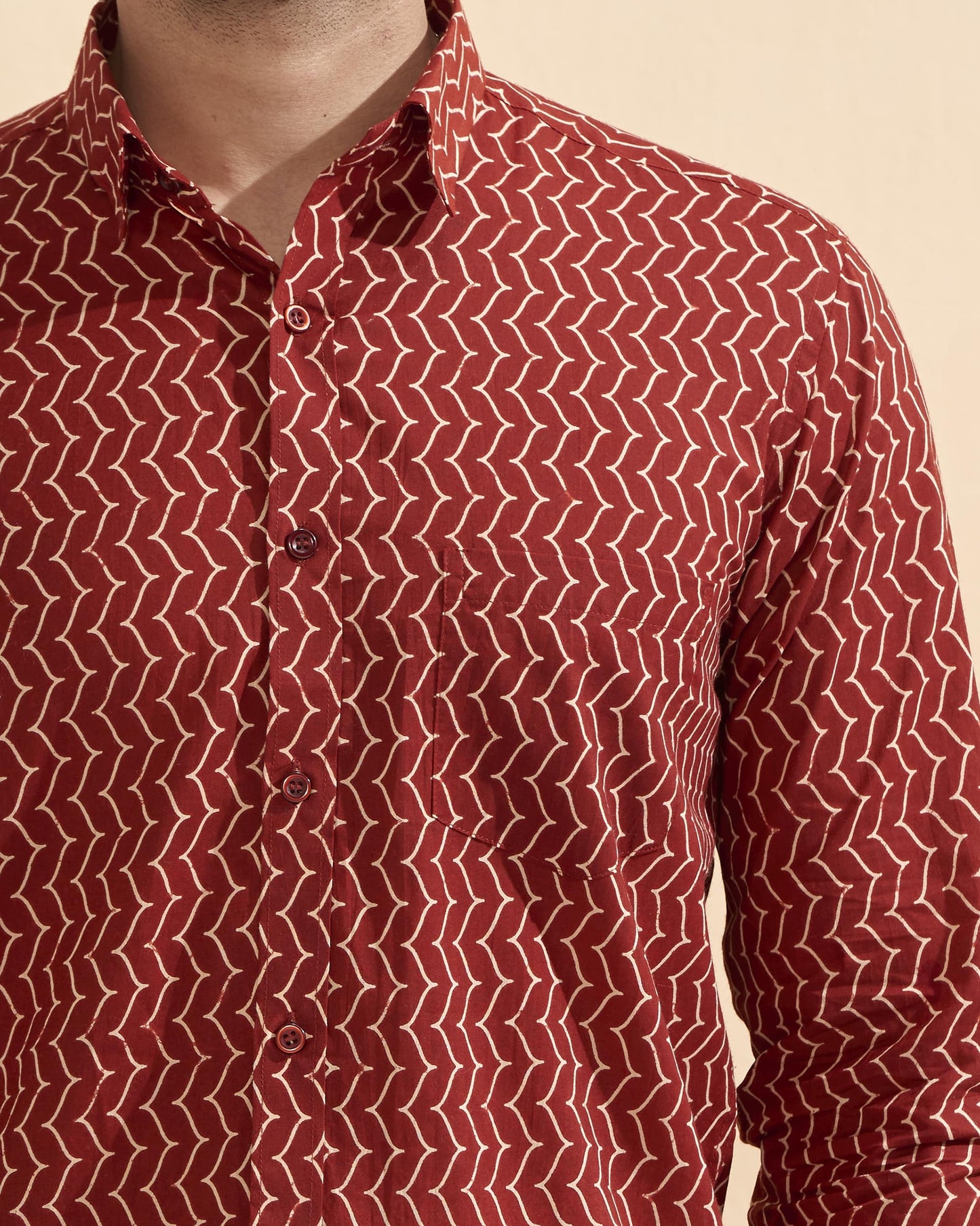 Maroon Cotton Handblocked Printed Shirt