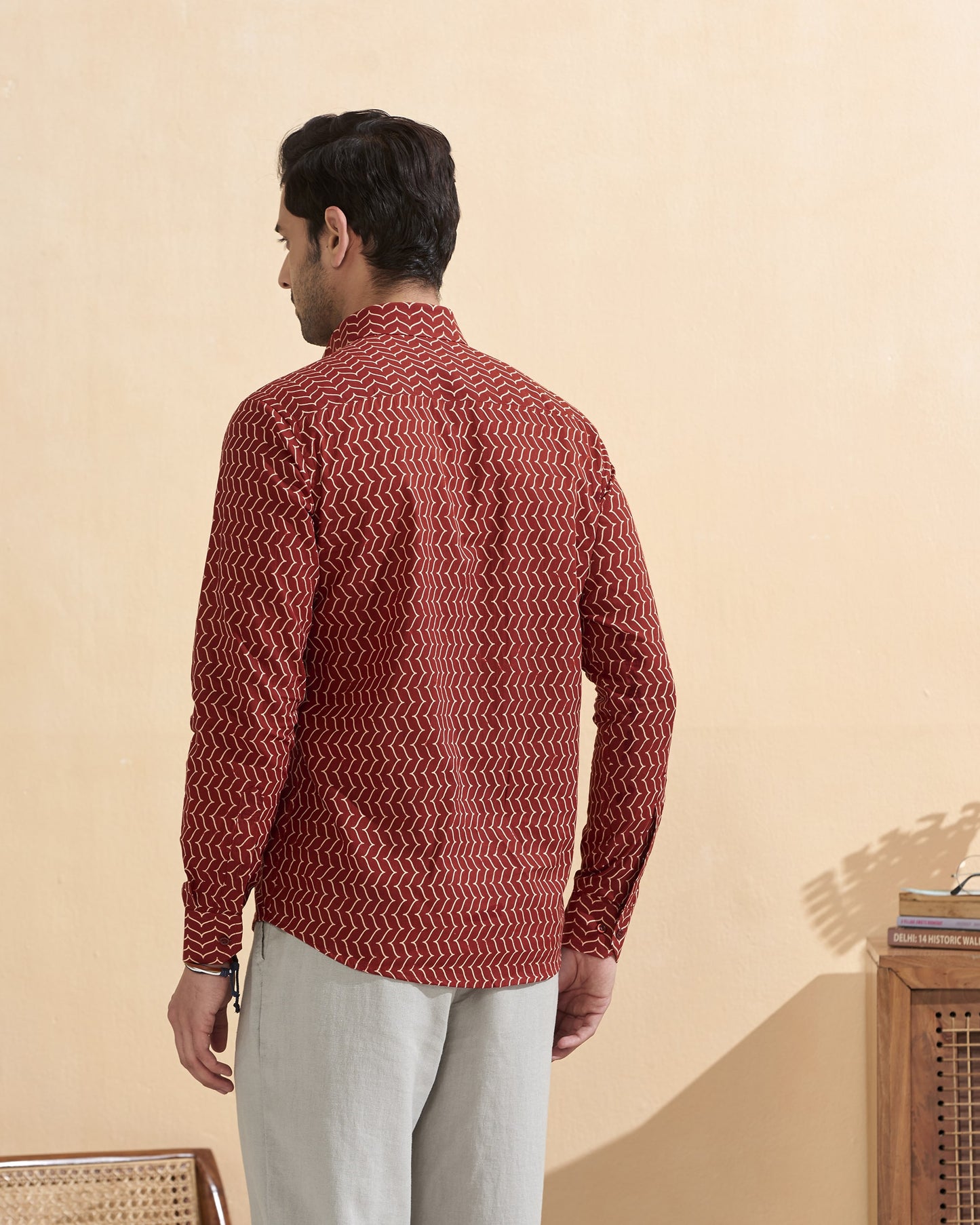 Maroon Cotton Handblocked Printed Shirt